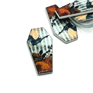1, 4 or 20 Pieces: Fall/Autumn Coffin with Bat Charms - Double Sided