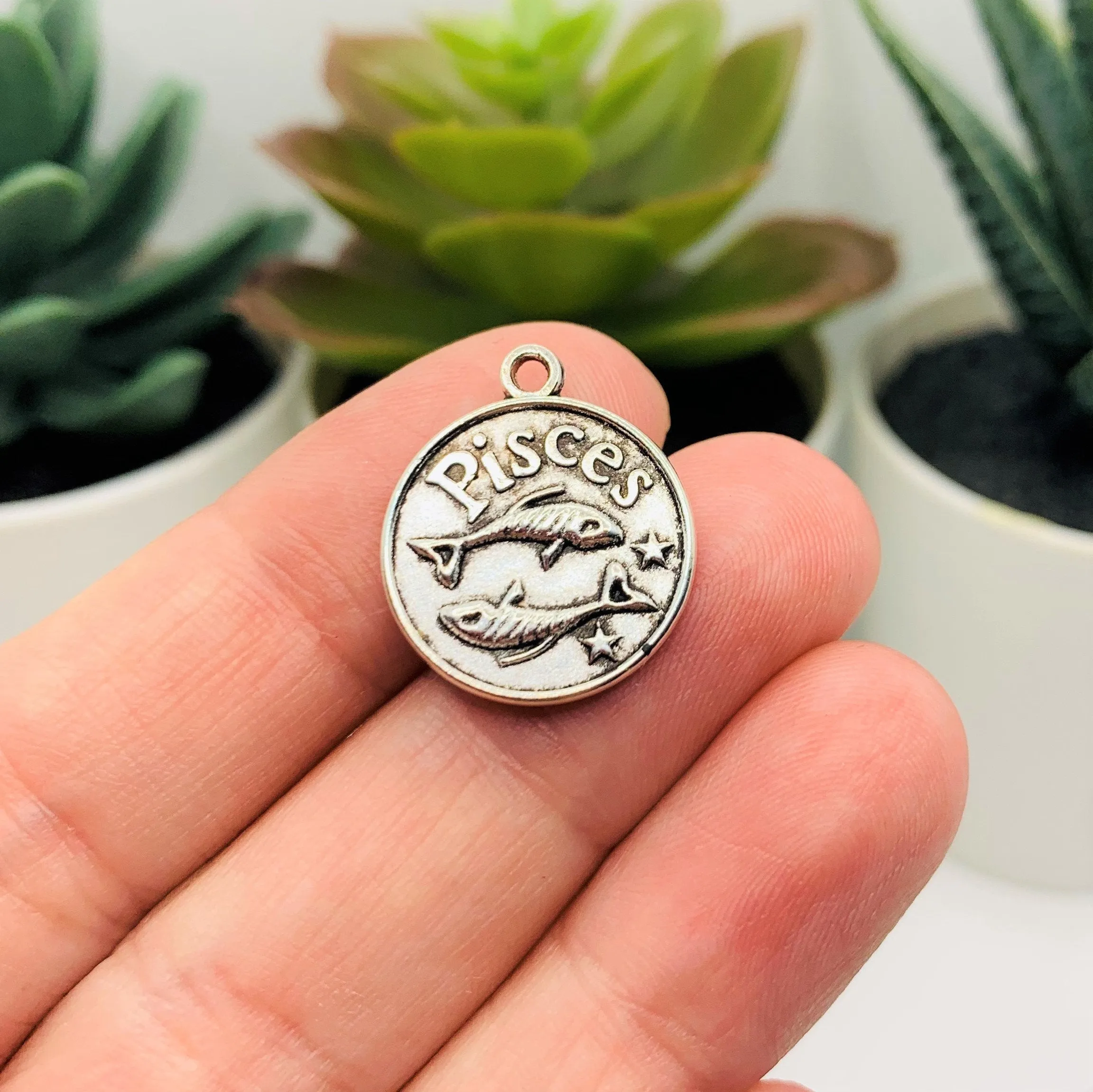 1, 4 or 20 Pieces: Silver Pisces Zodiac/Astrology Coin Charms, Double Sided