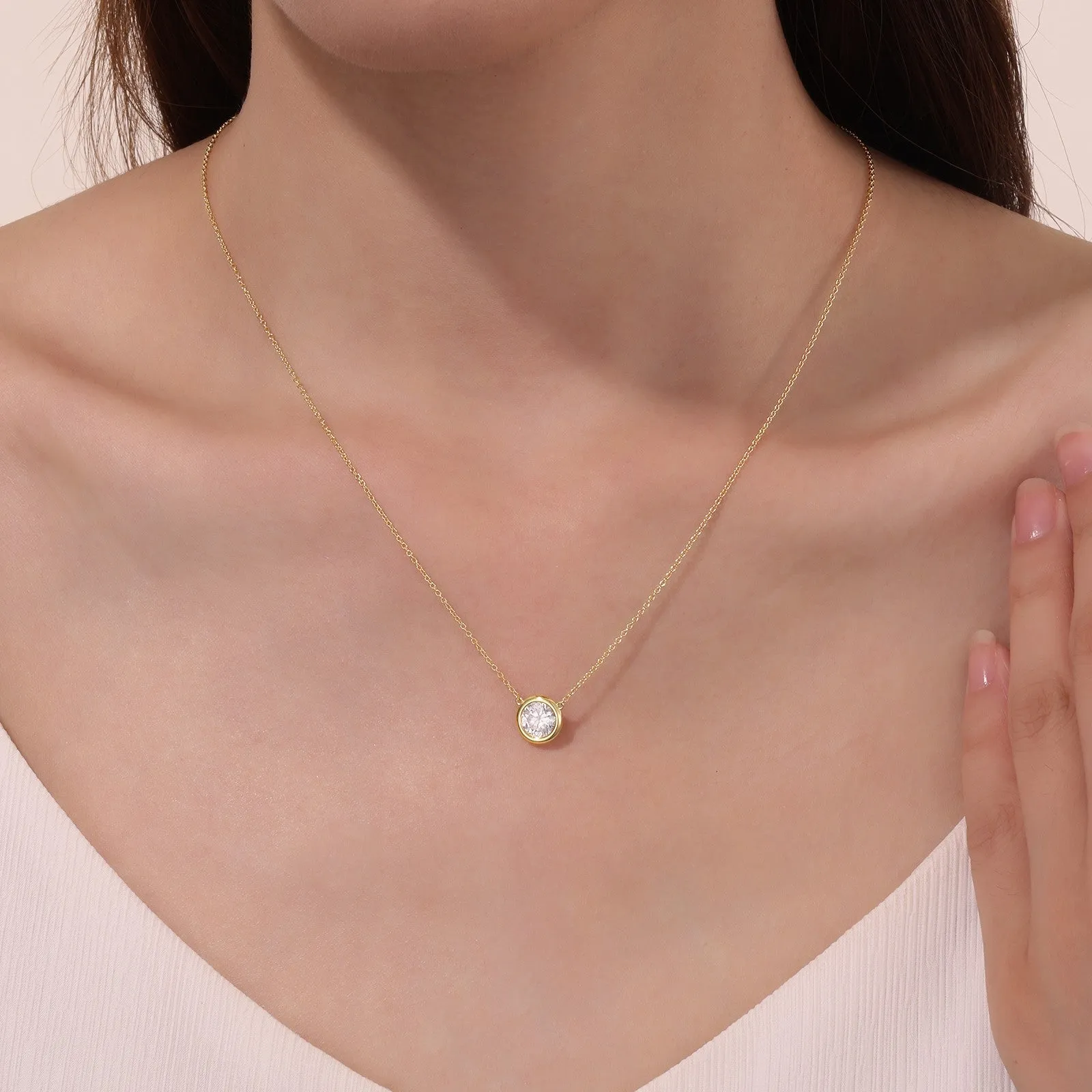 1.1 CTW Bezel-set Solitaire Necklace