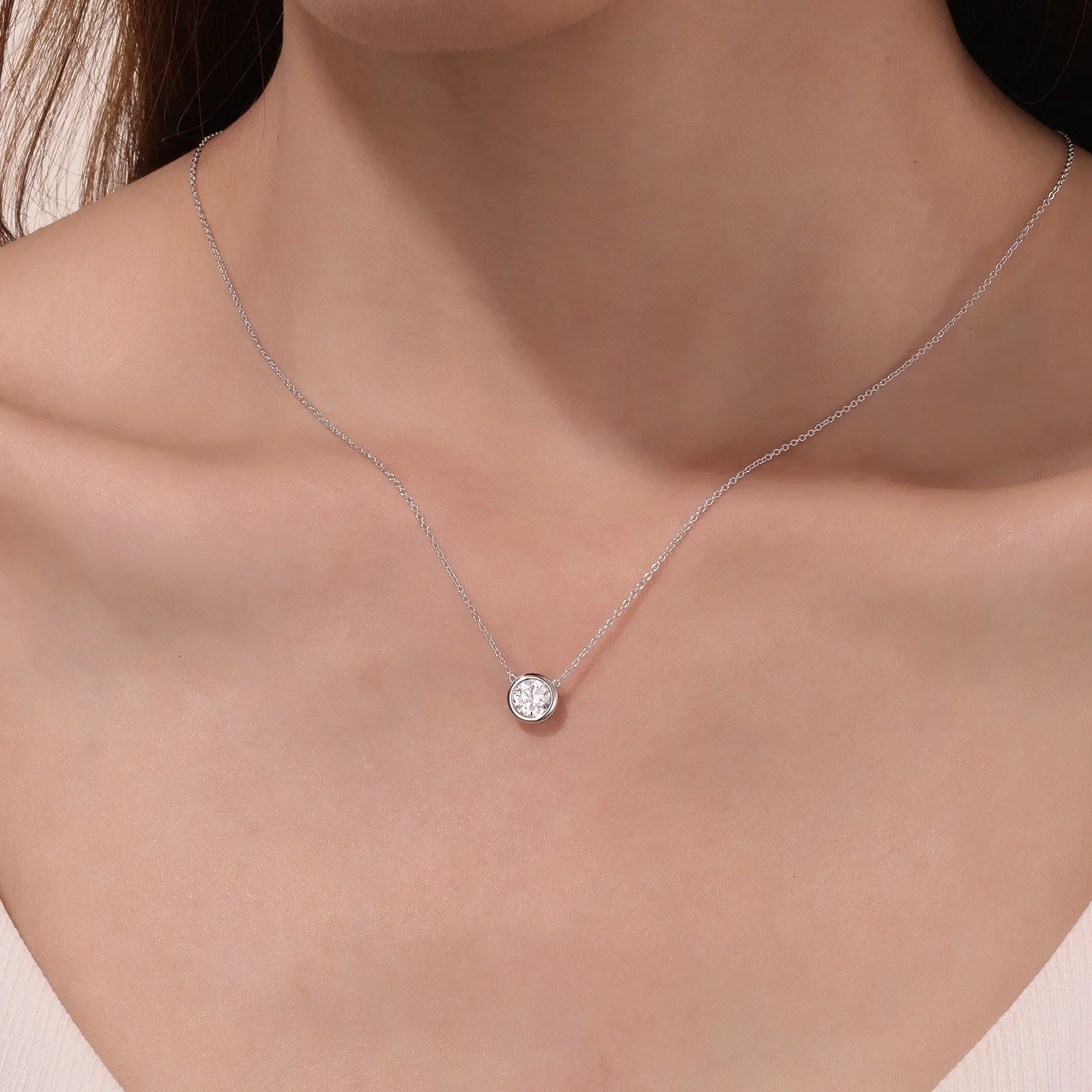 1.1 CTW Bezel-set Solitaire Necklace