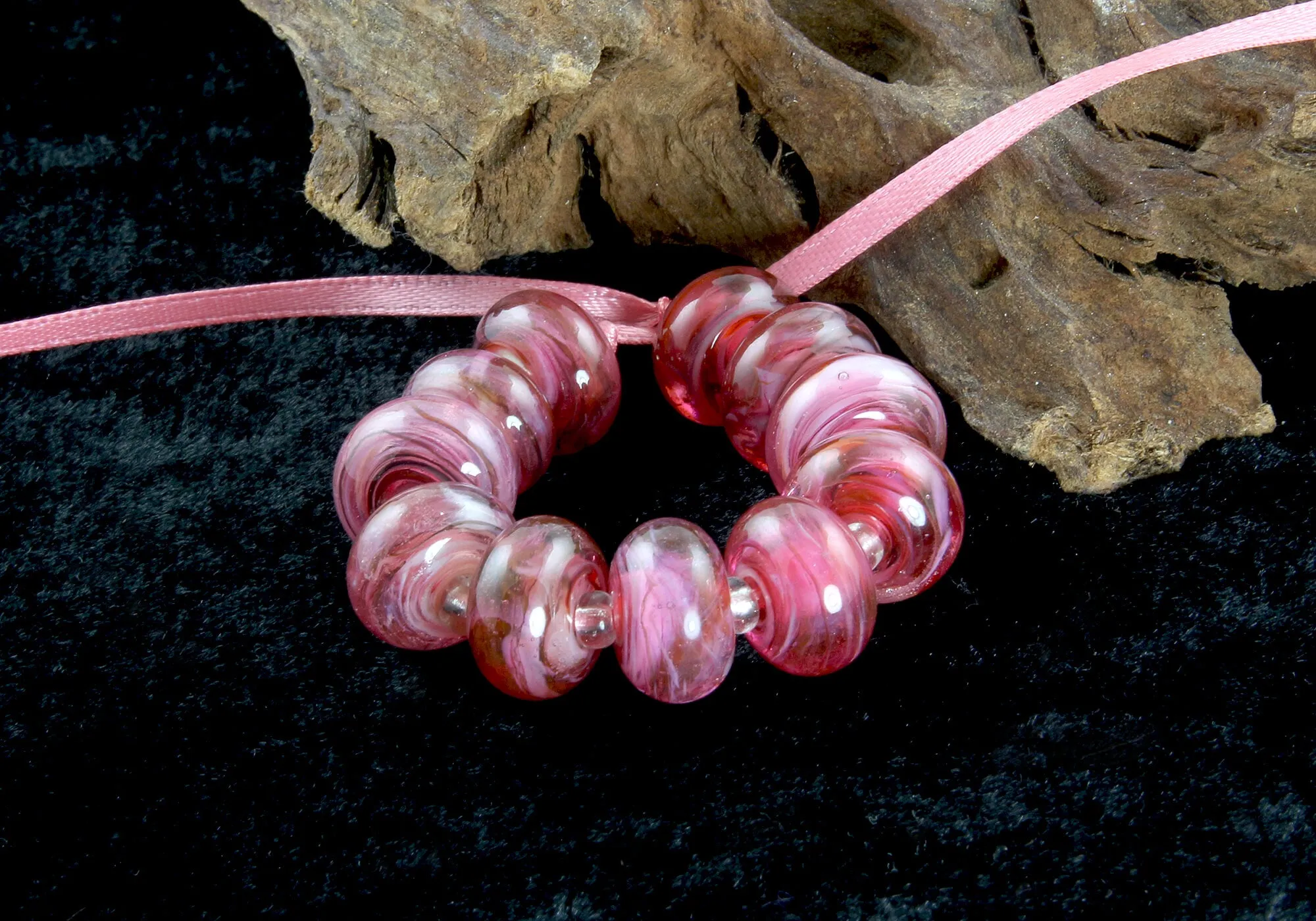 11 Handmade Pink Swirl Beads Set SRA