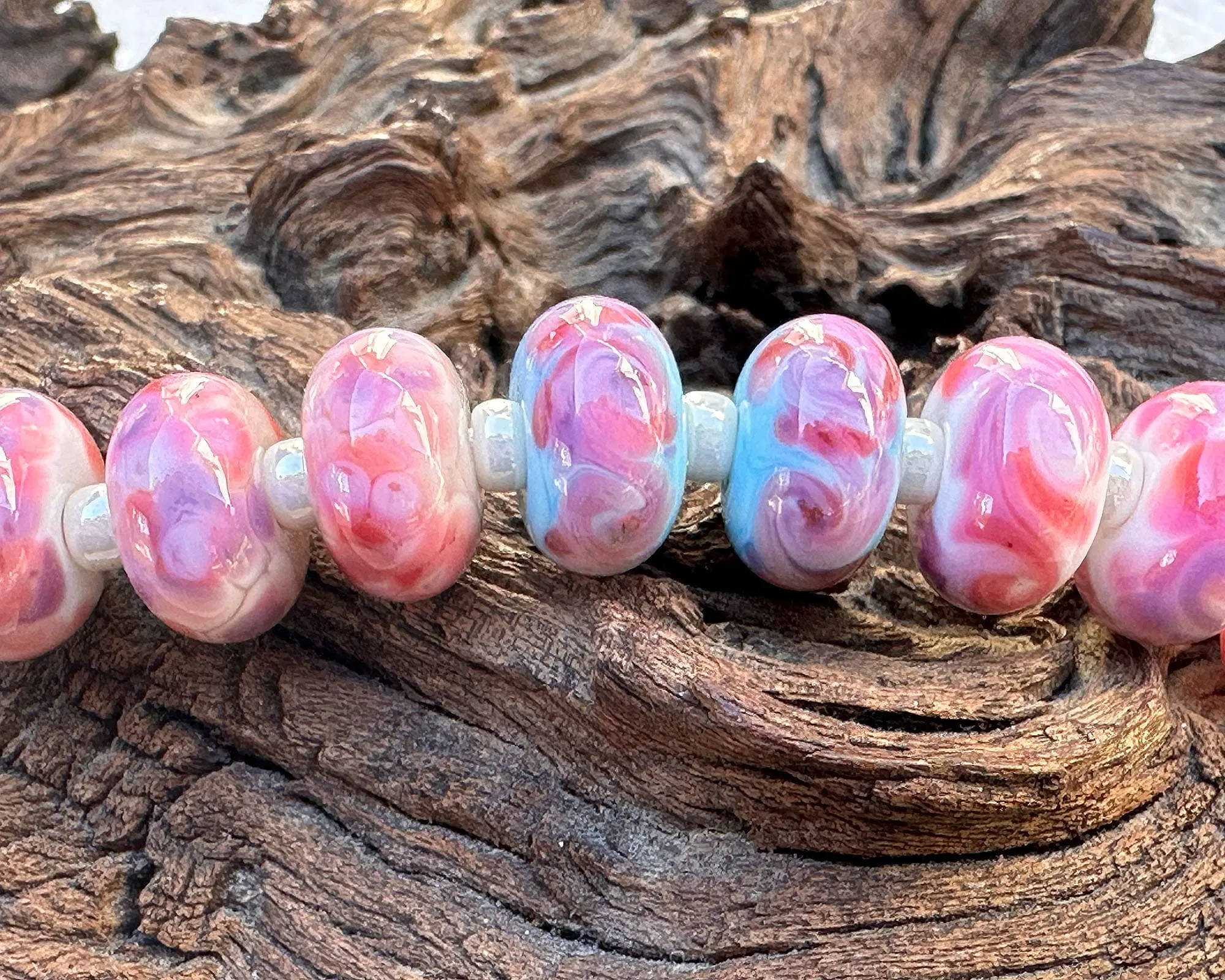 14 Pink Mosaic Twist Lampwork Beads Mix SRA