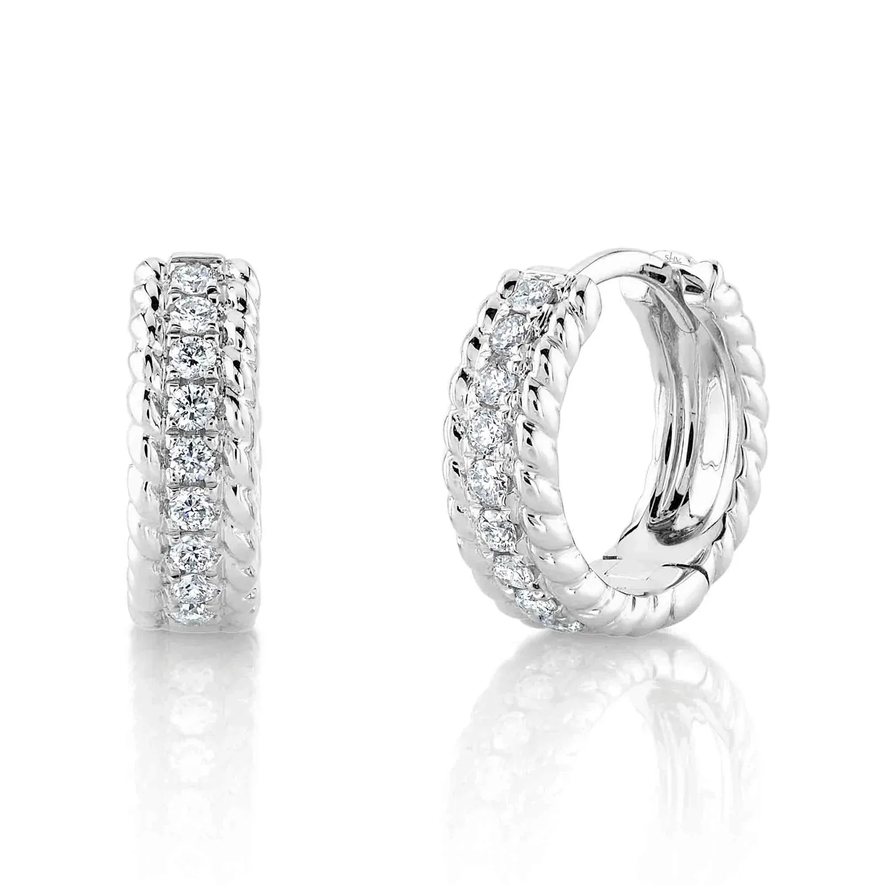 14k Gold 0.18Ct Diamond Huggie Earring, Available in White, Rose and Yellow Gold