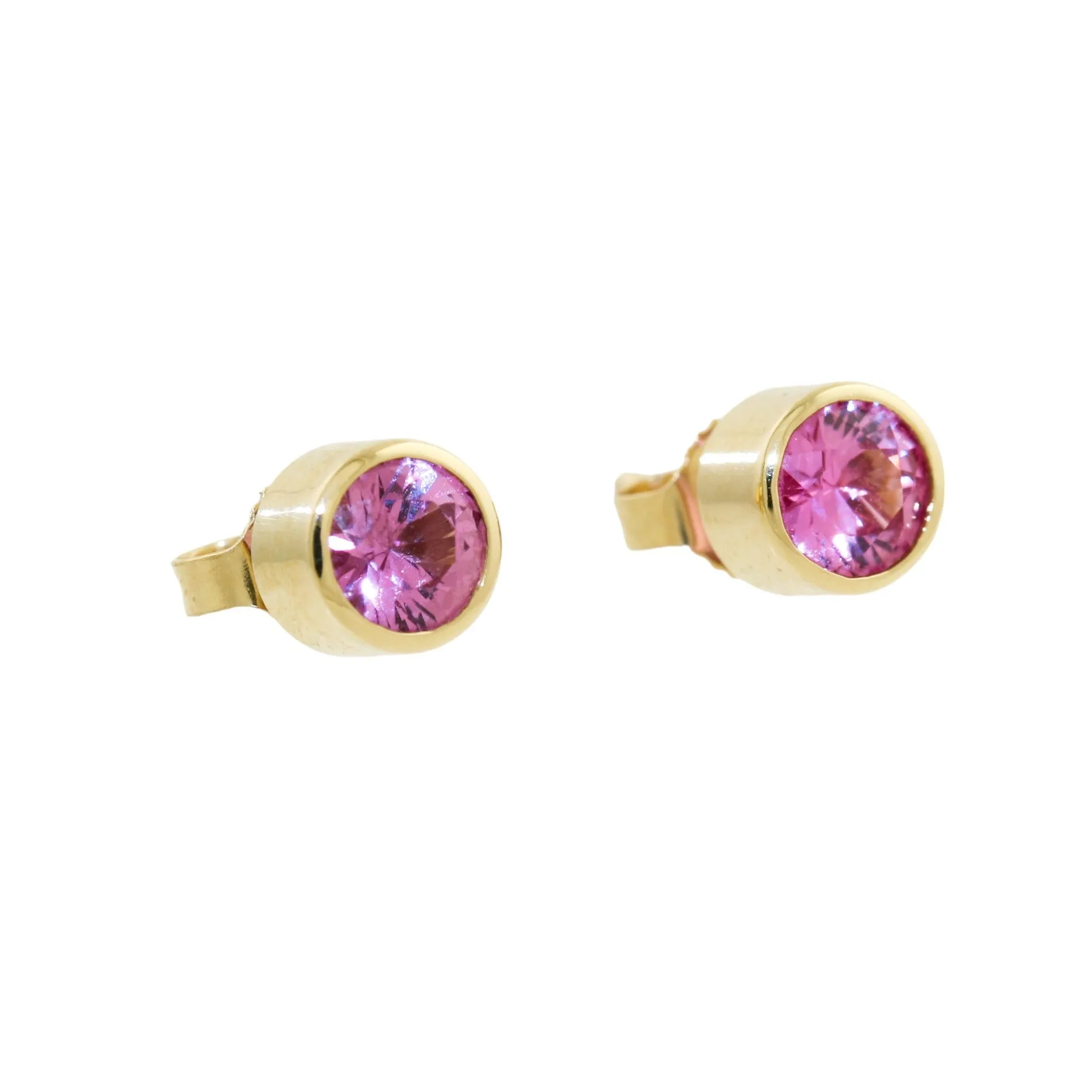 14k Gold x Round Pink Sapphire Studs