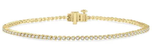 14K Yellow Gold Tri-Prong Round Cut Diamond Bracelet, 1.0 Carat TW