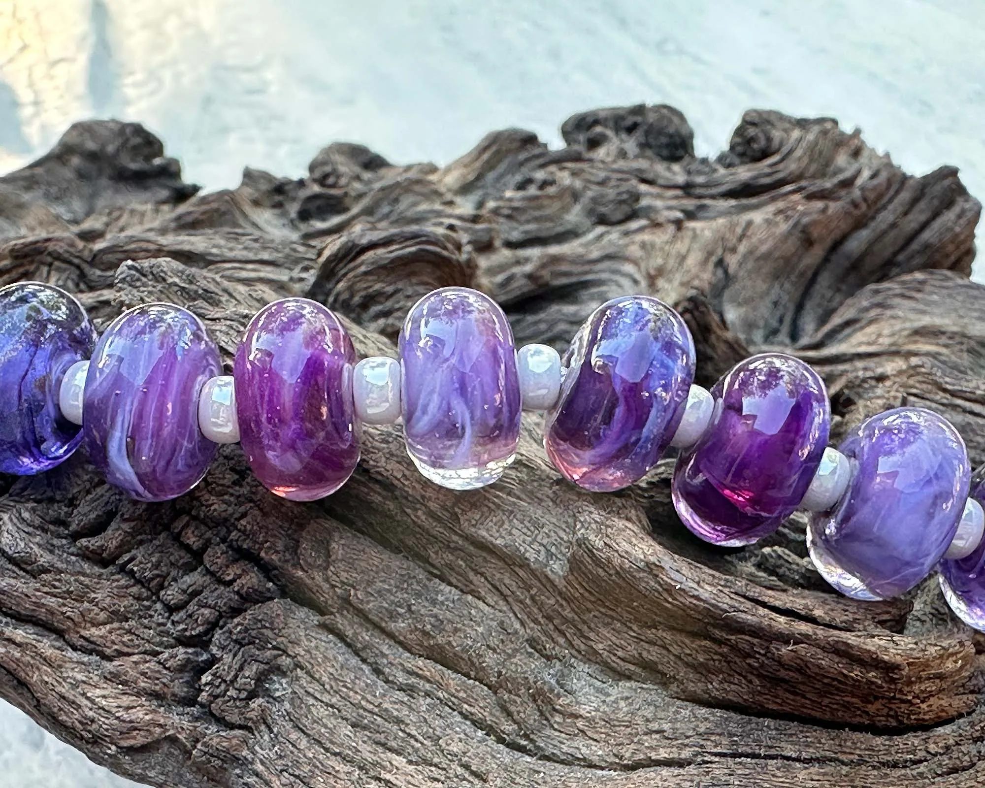 15 Purple Swirl Lampwork Beads Set SRA