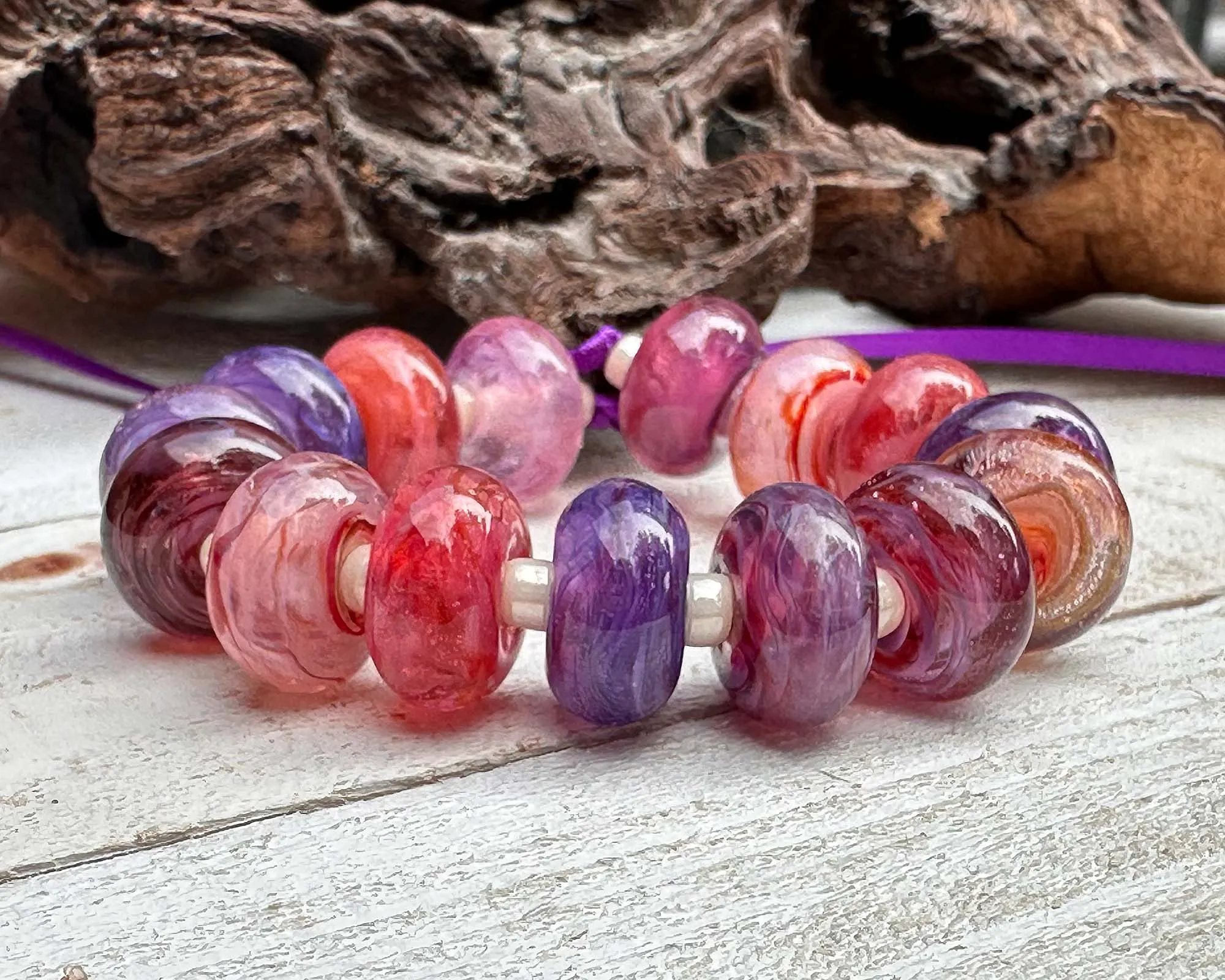 16 Pink &  Purple Swirls Lampwork Beads Set SRA