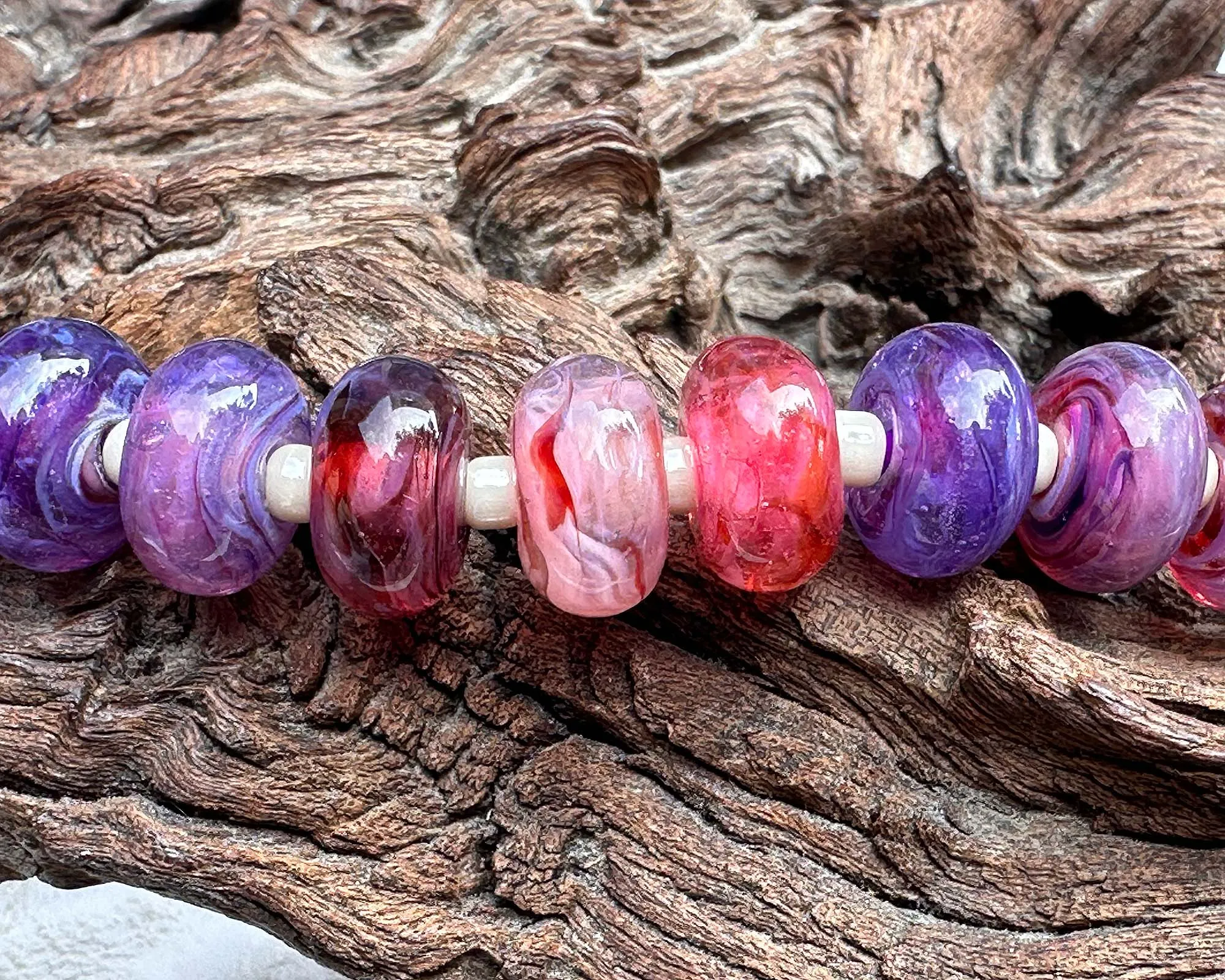 16 Pink &  Purple Swirls Lampwork Beads Set SRA