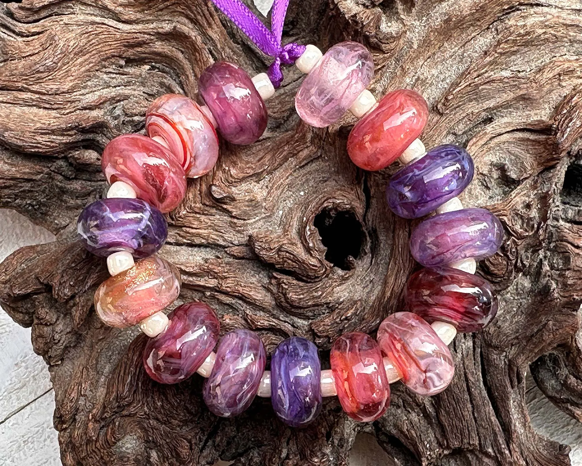 16 Pink &  Purple Swirls Lampwork Beads Set SRA