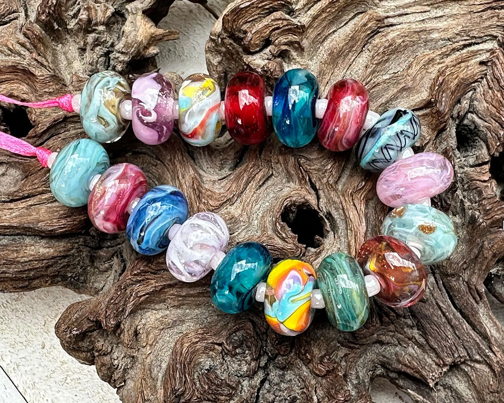 17 Multicolor Gems Lampwork Beads Set SRA