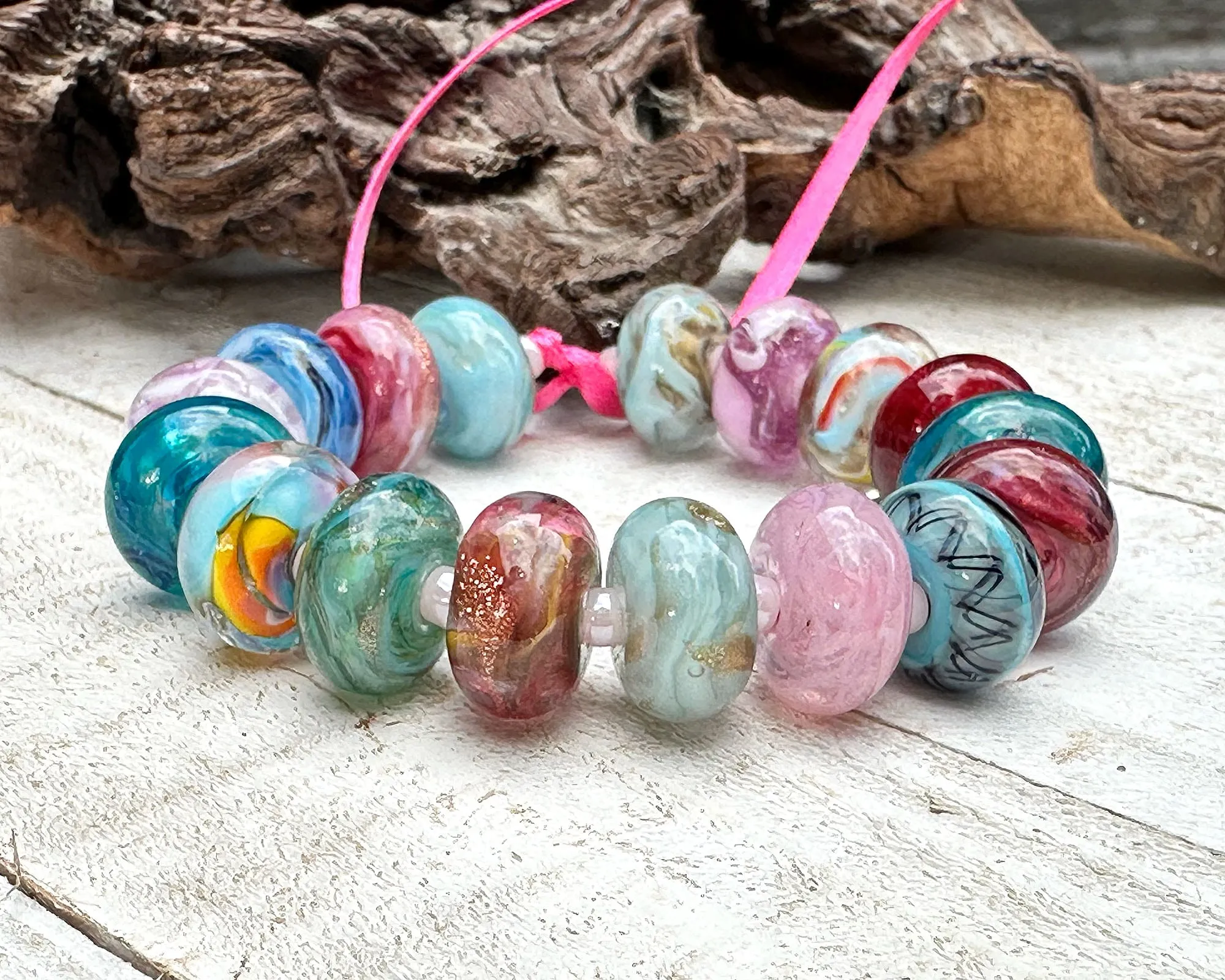 17 Multicolor Gems Lampwork Beads Set SRA