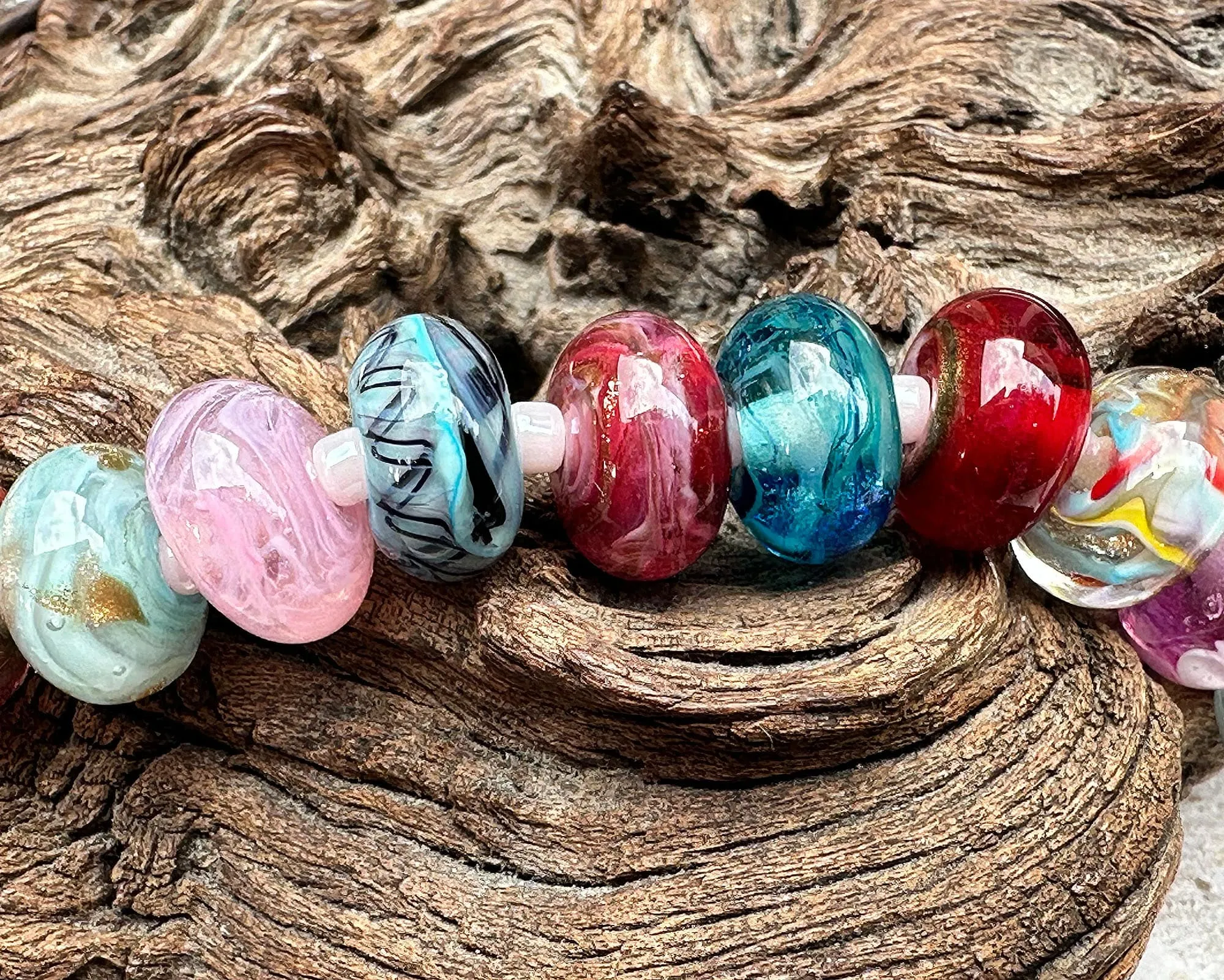 17 Multicolor Gems Lampwork Beads Set SRA