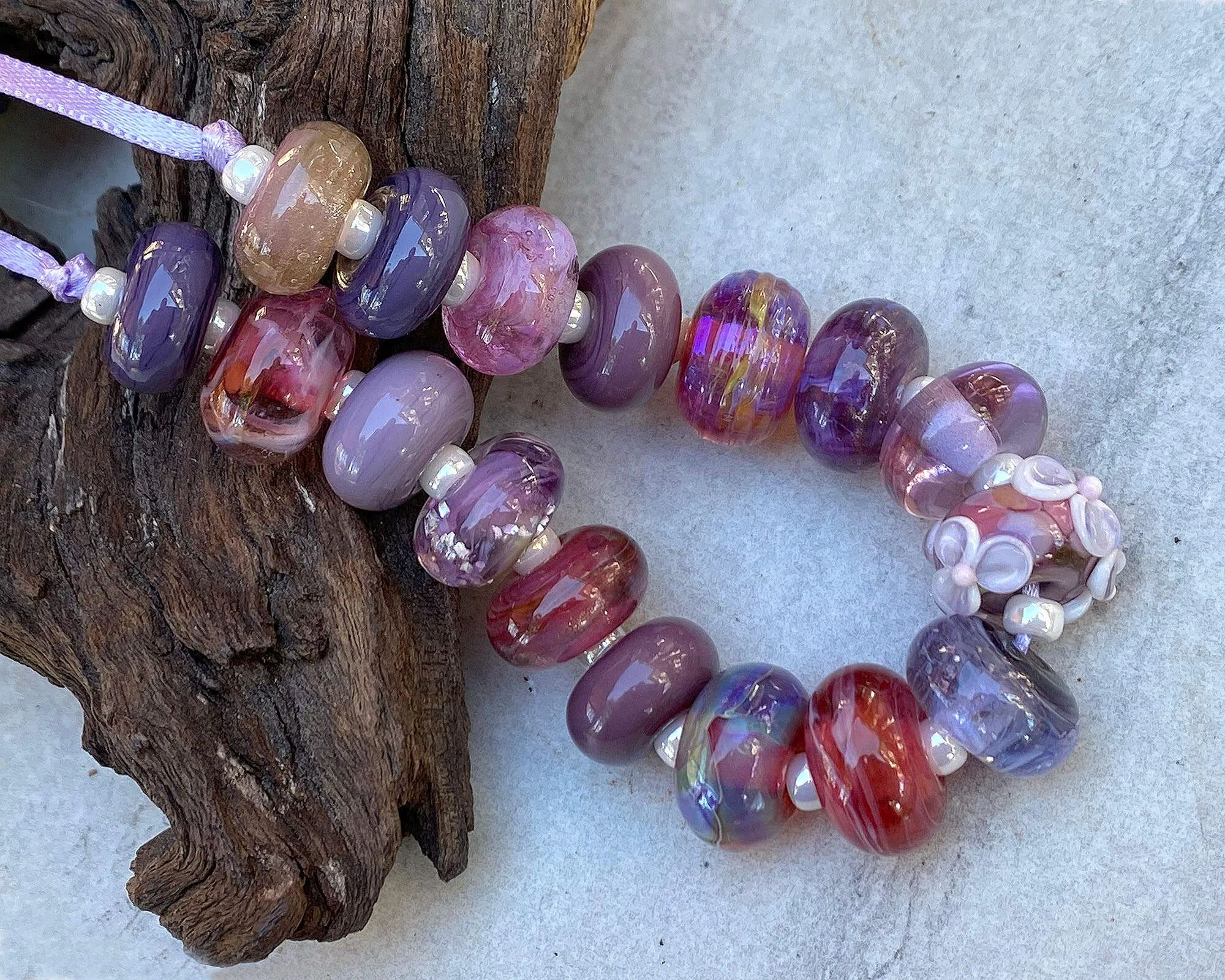 17 Pink Orphan Lampwork Beads Set SRA