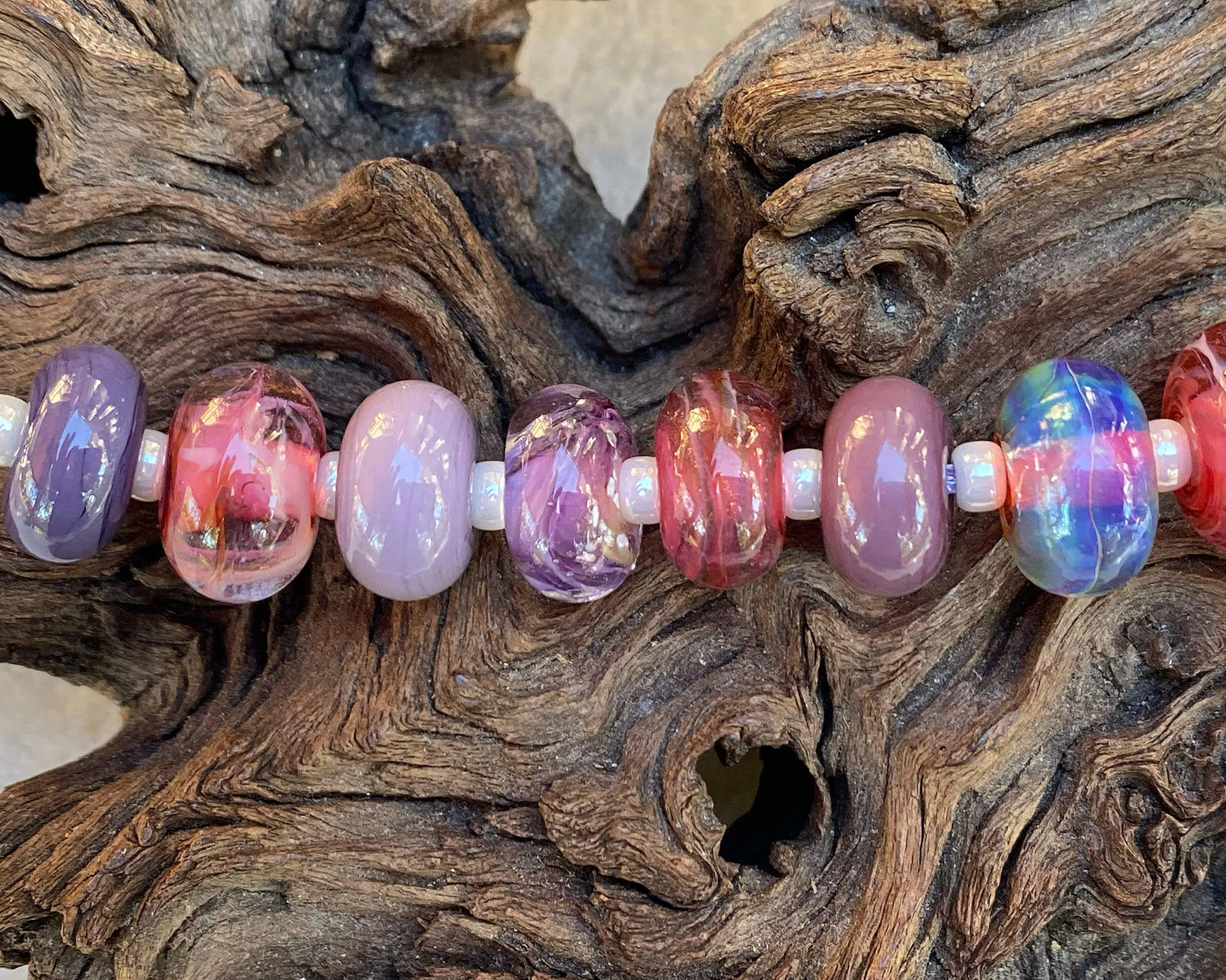 17 Pink Orphan Lampwork Beads Set SRA