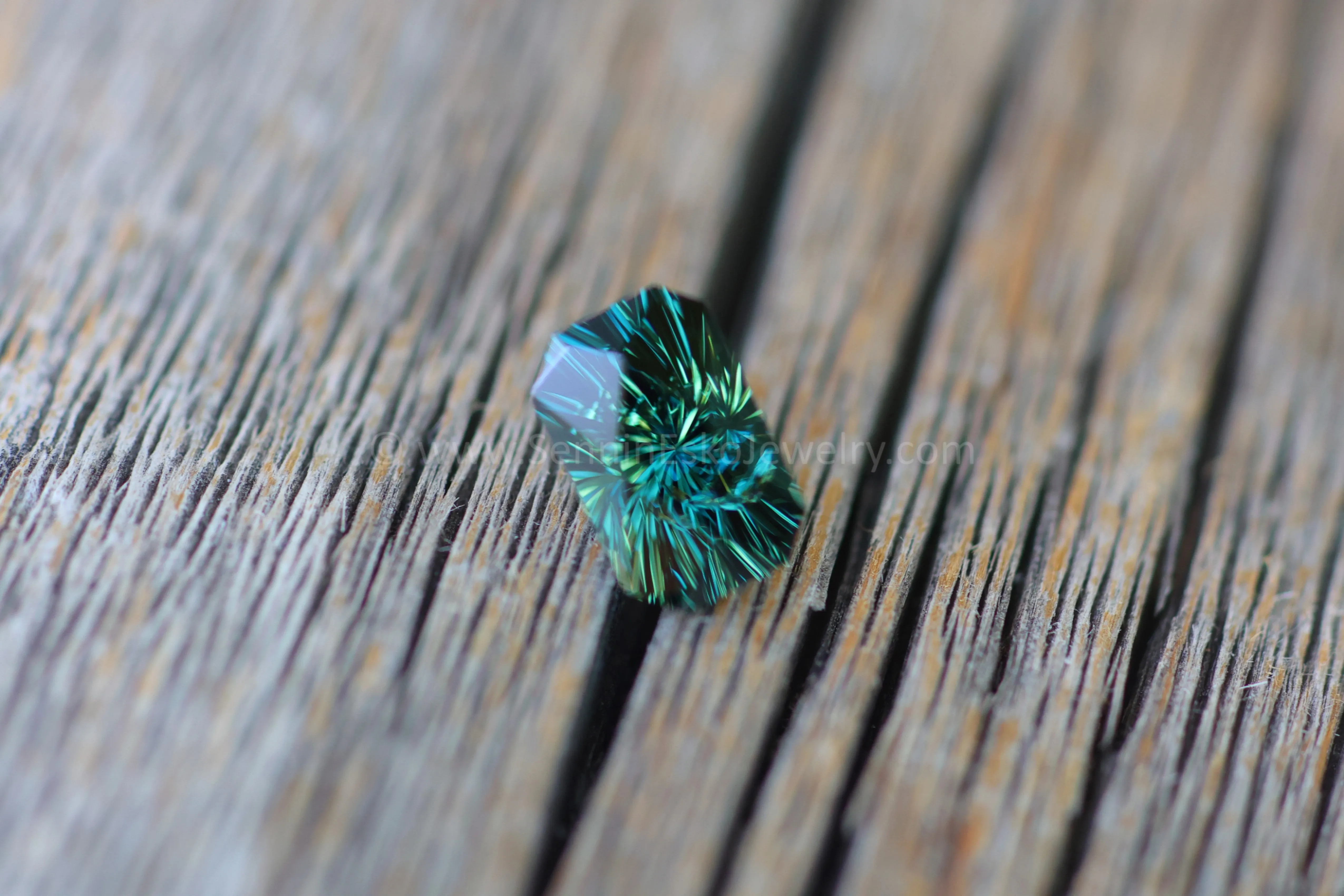 1.8 Carat Deep Blue/Green Sapphire Octagon - 8x5.2mm - Galaxy Cut