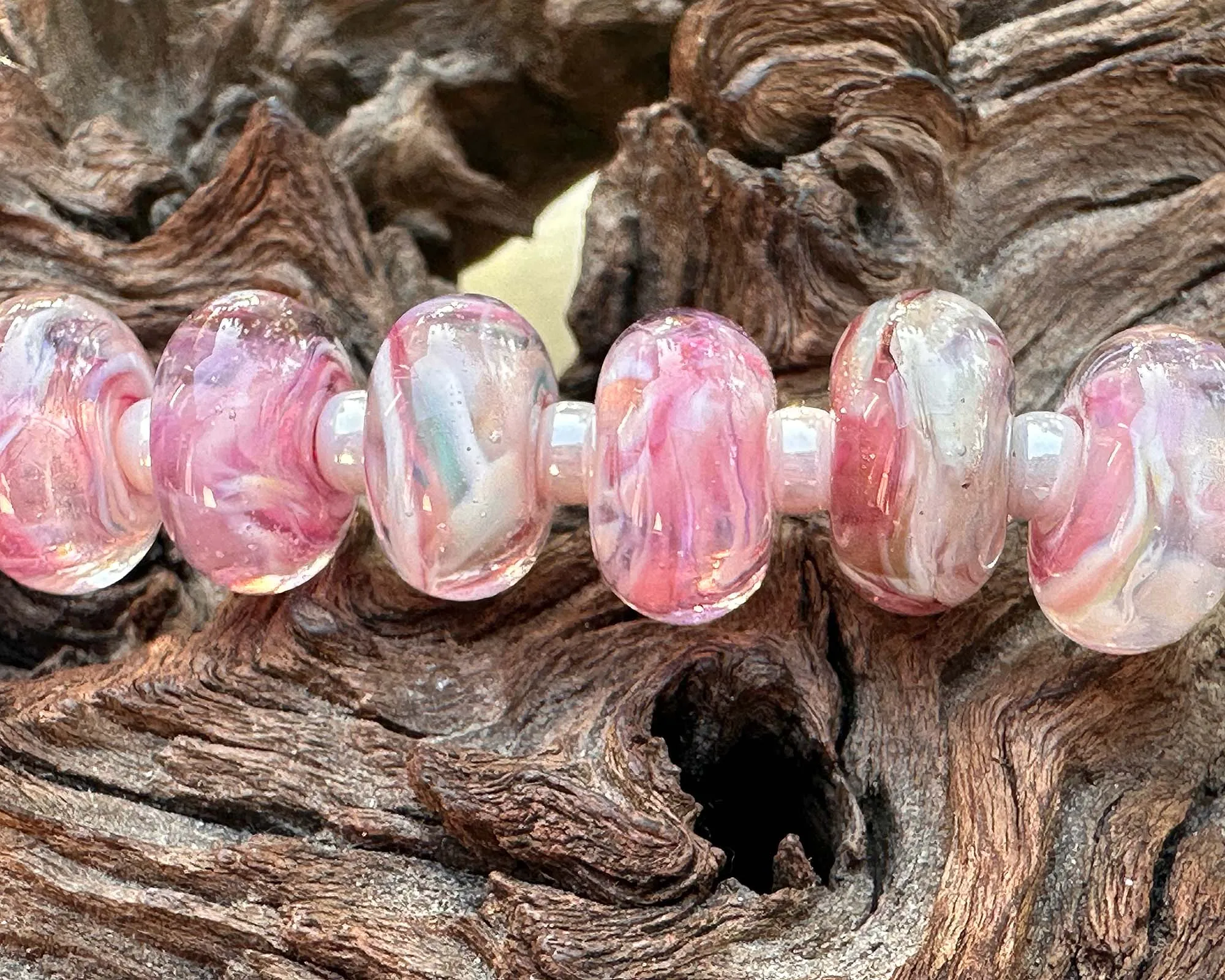 18 Dreamy Pink & Cream Lampwork Beads Set SRA