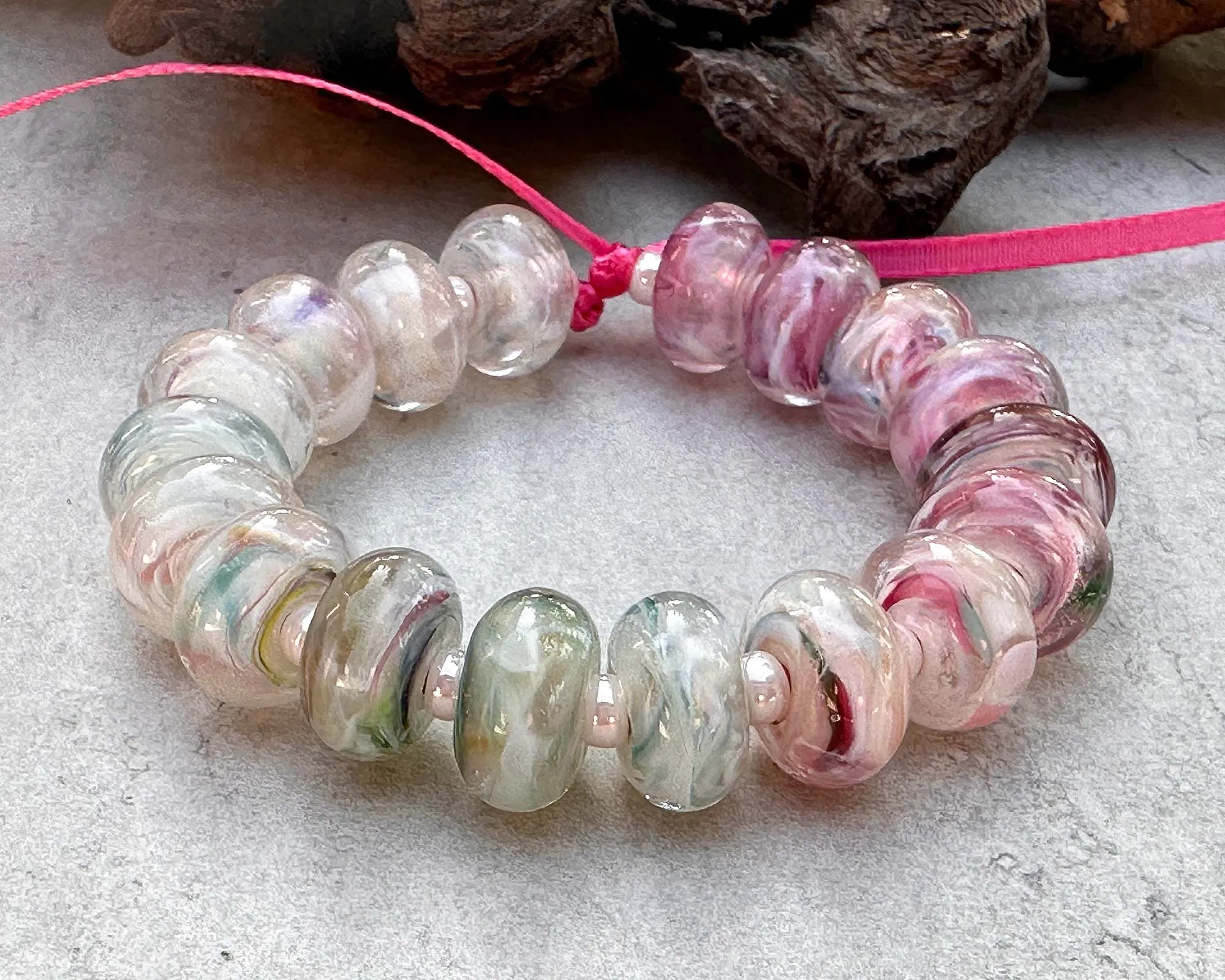 18 Dreamy Pink & Cream Lampwork Beads Set SRA