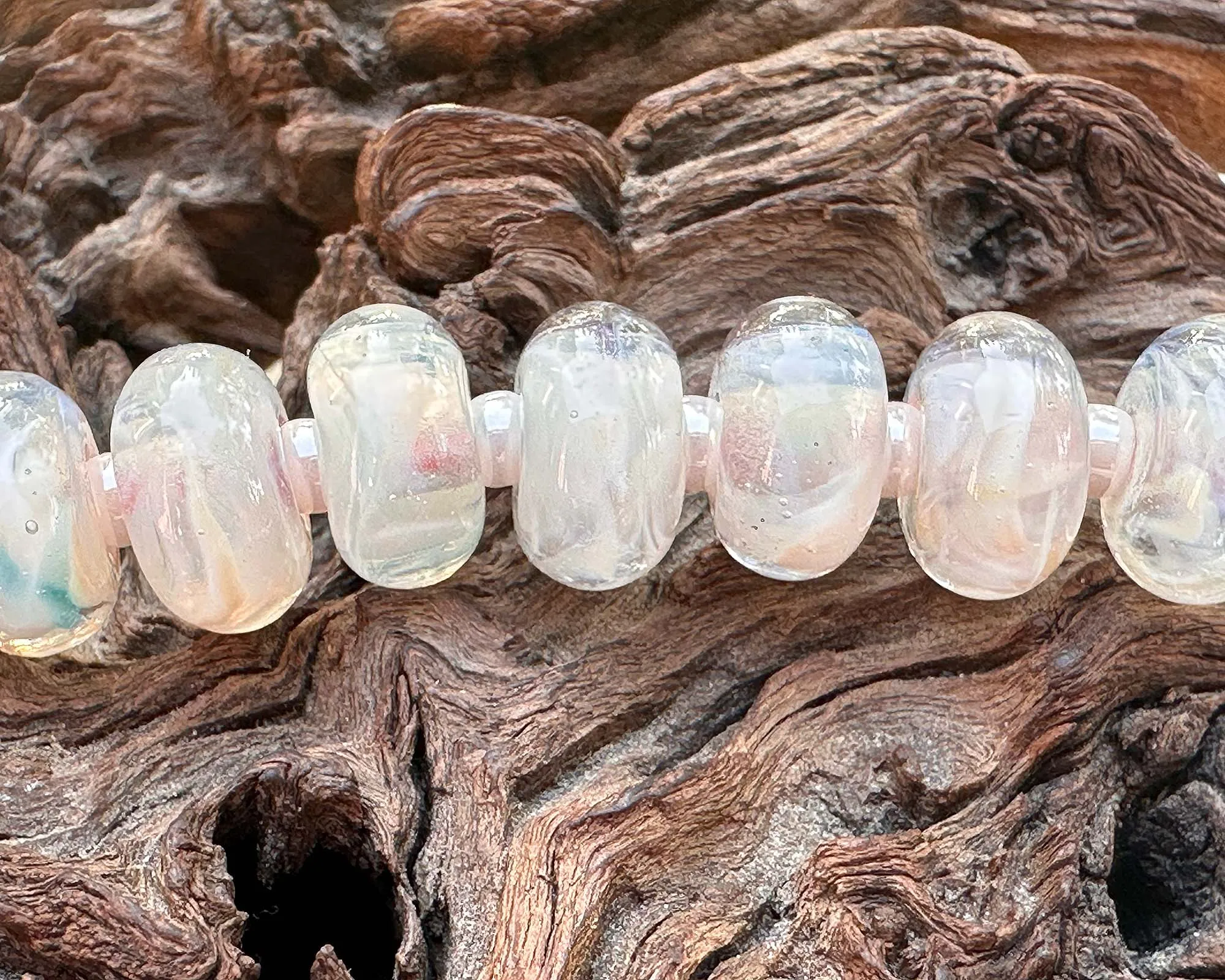 18 Dreamy Pink & Cream Lampwork Beads Set SRA