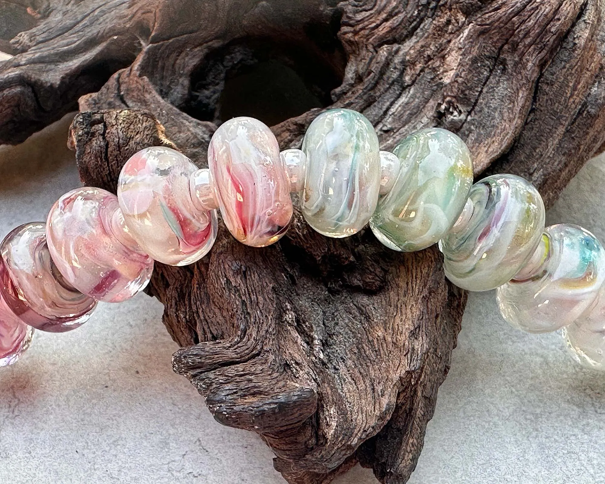 18 Dreamy Pink & Cream Lampwork Beads Set SRA