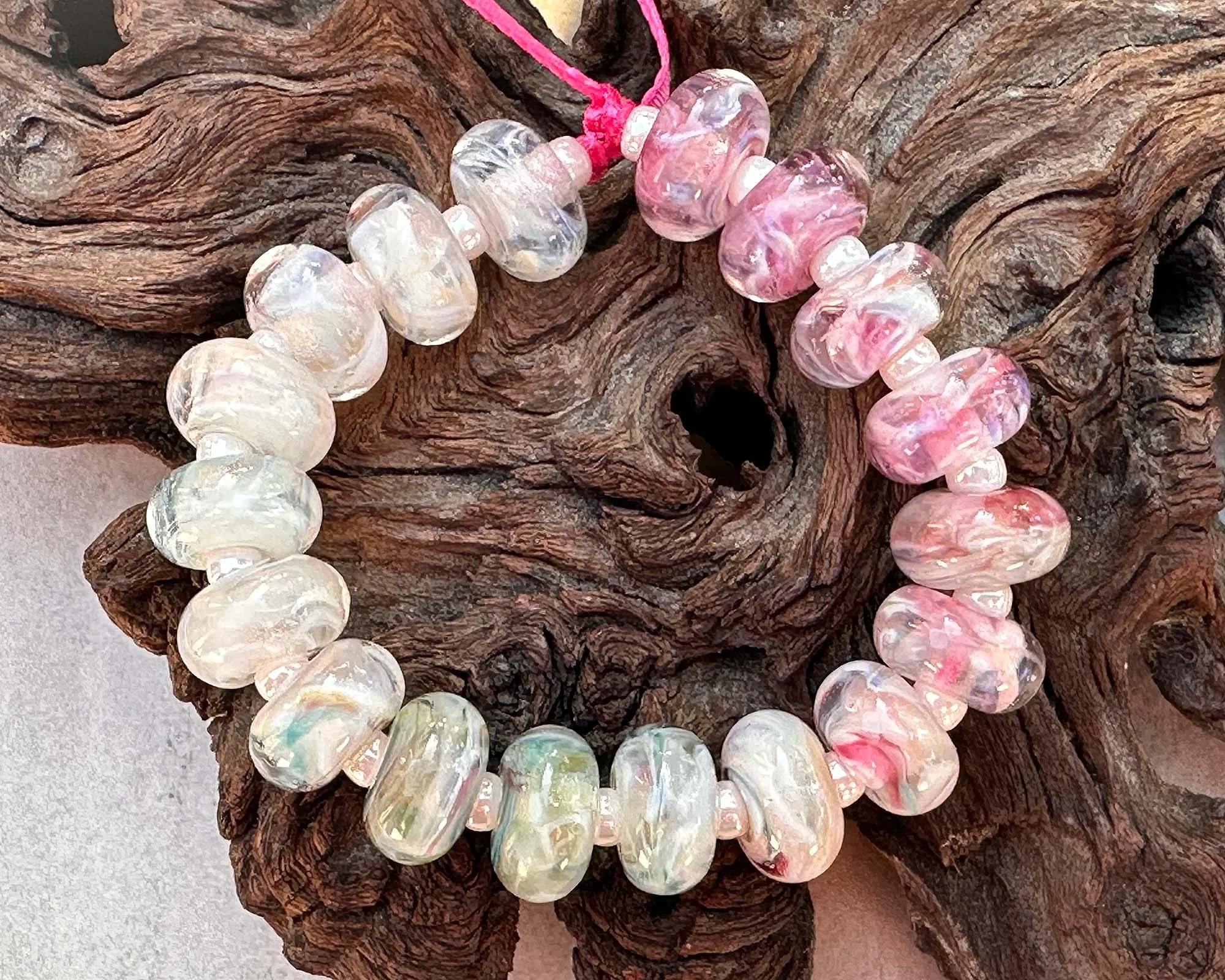 18 Dreamy Pink & Cream Lampwork Beads Set SRA