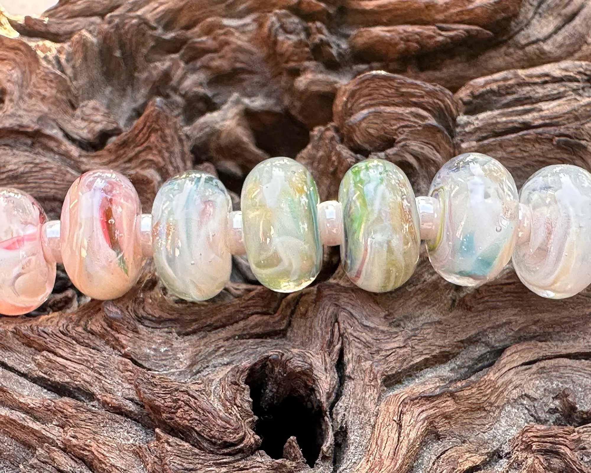 18 Dreamy Pink & Cream Lampwork Beads Set SRA