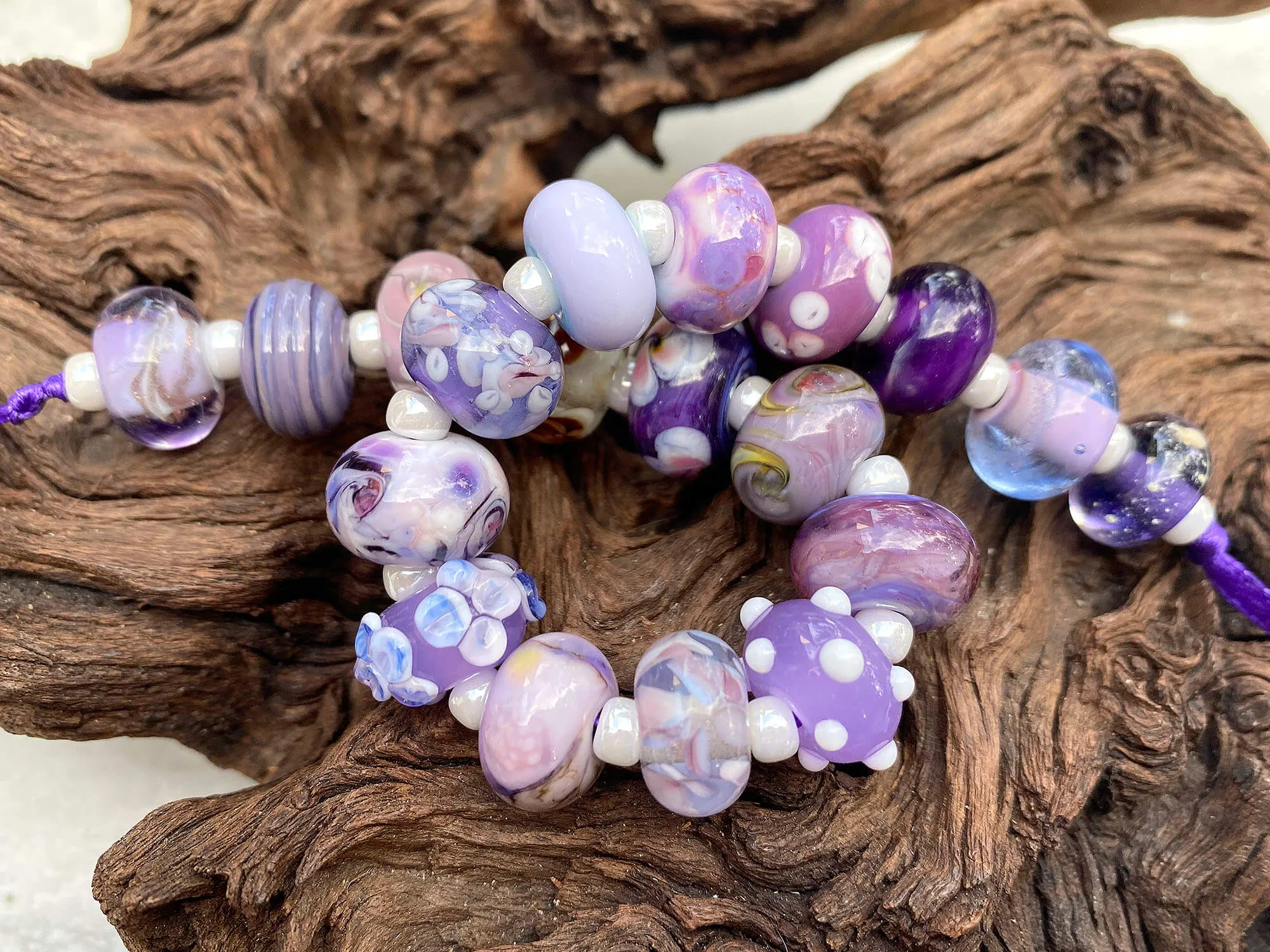 19 Purple Mixed Orphan Lampwork Beads Set SRA