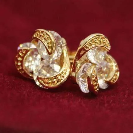 3 Crystal 18k Gold Spiral Love Knot Earrings