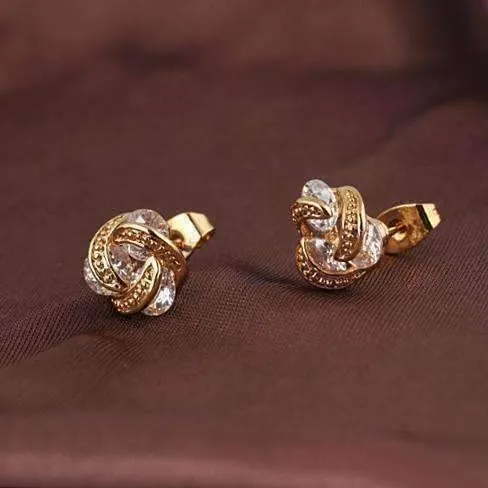 3 Crystal 18k Gold Spiral Love Knot Earrings