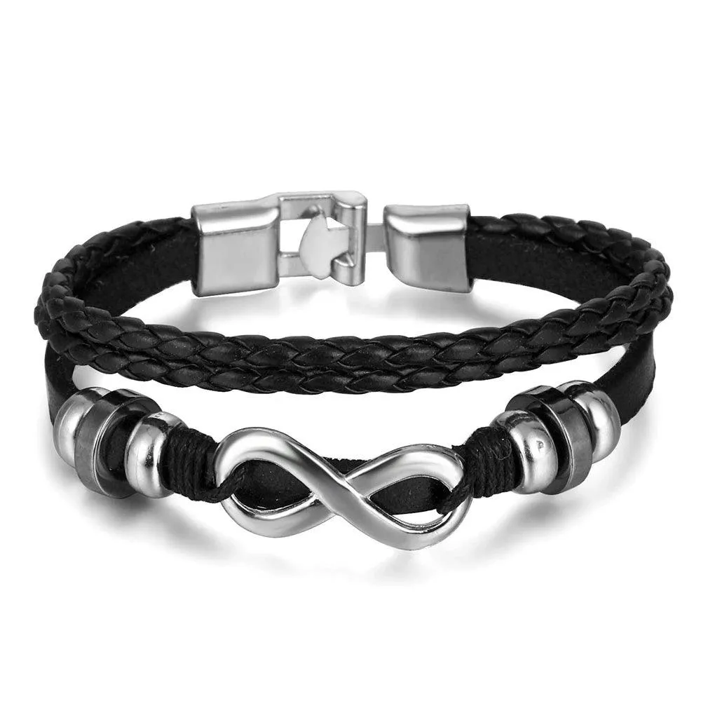 3/4Pcs Braided Wrap Leather Bracelets Sets/Rudder Charm Wood Beads Wristbands