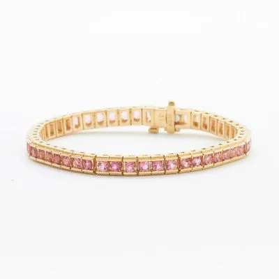 3.5mm Round Pink Maine Tourmaline Bracelet in 14kt Yellow Gold