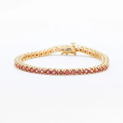 3mm Round Padparadscha Sapphire Bracelet in 14kt Yellow Gold