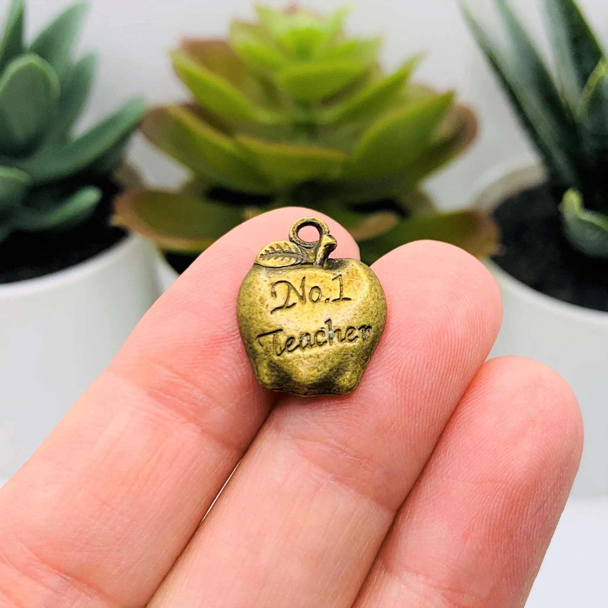 4, 20 or 50 Pieces: Bronze Number 1 Teacher Apple Charms