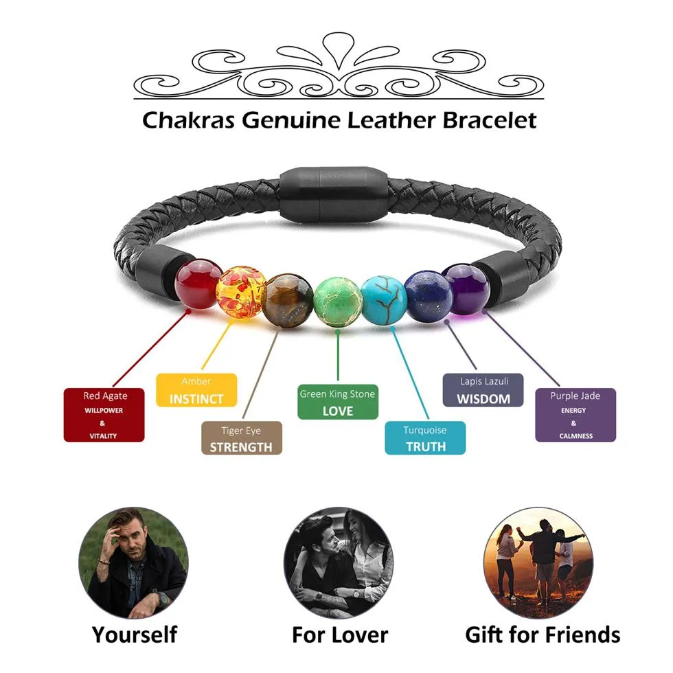 7 Chakra Beads Magnetic Buckle Bracelet | Jovivi