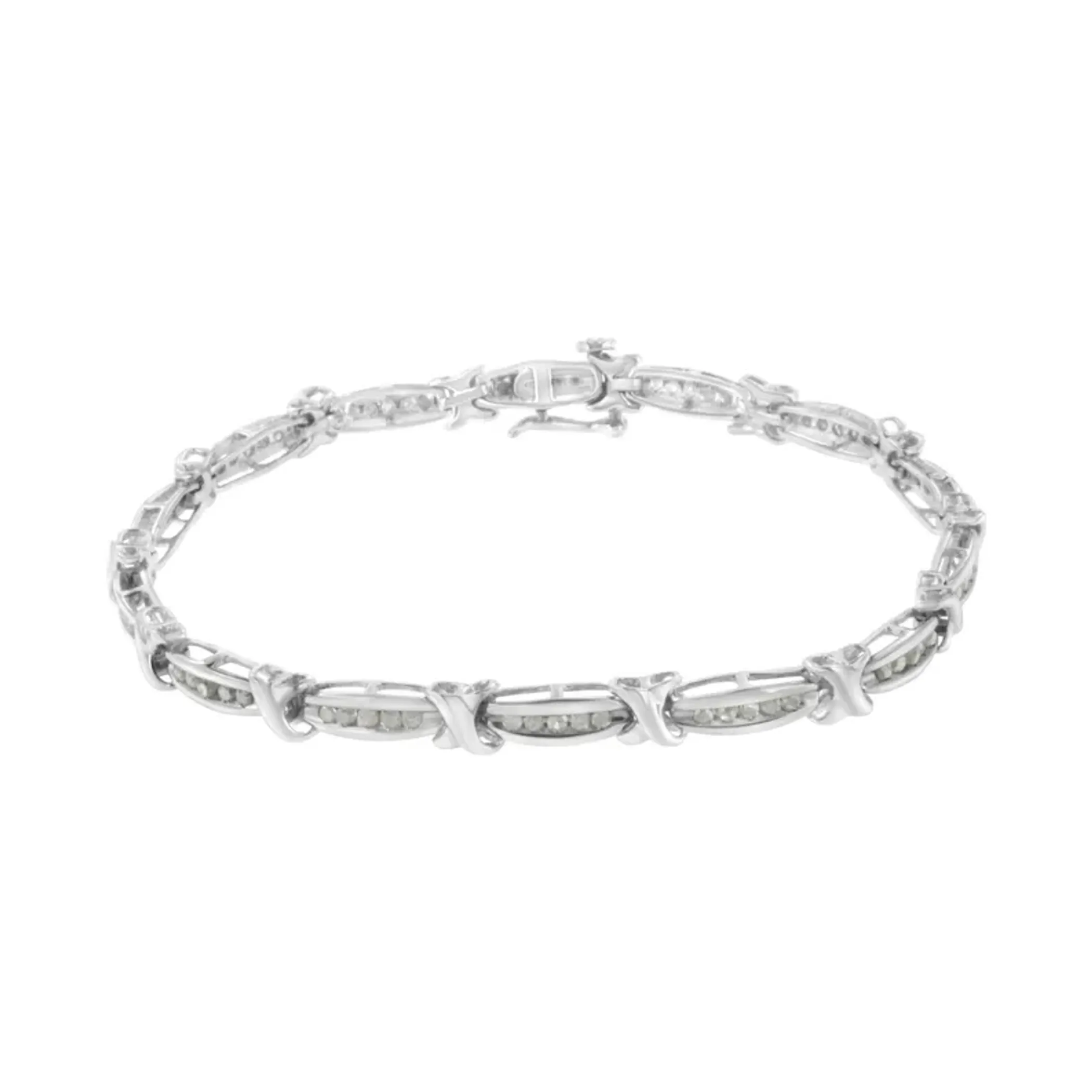 .925 Sterling Silver 1.0 Cttw Diamond Channel Set Tapered & X-Link 7" Tennis Bracelet (I-J Color, I2-I3 Clarity)