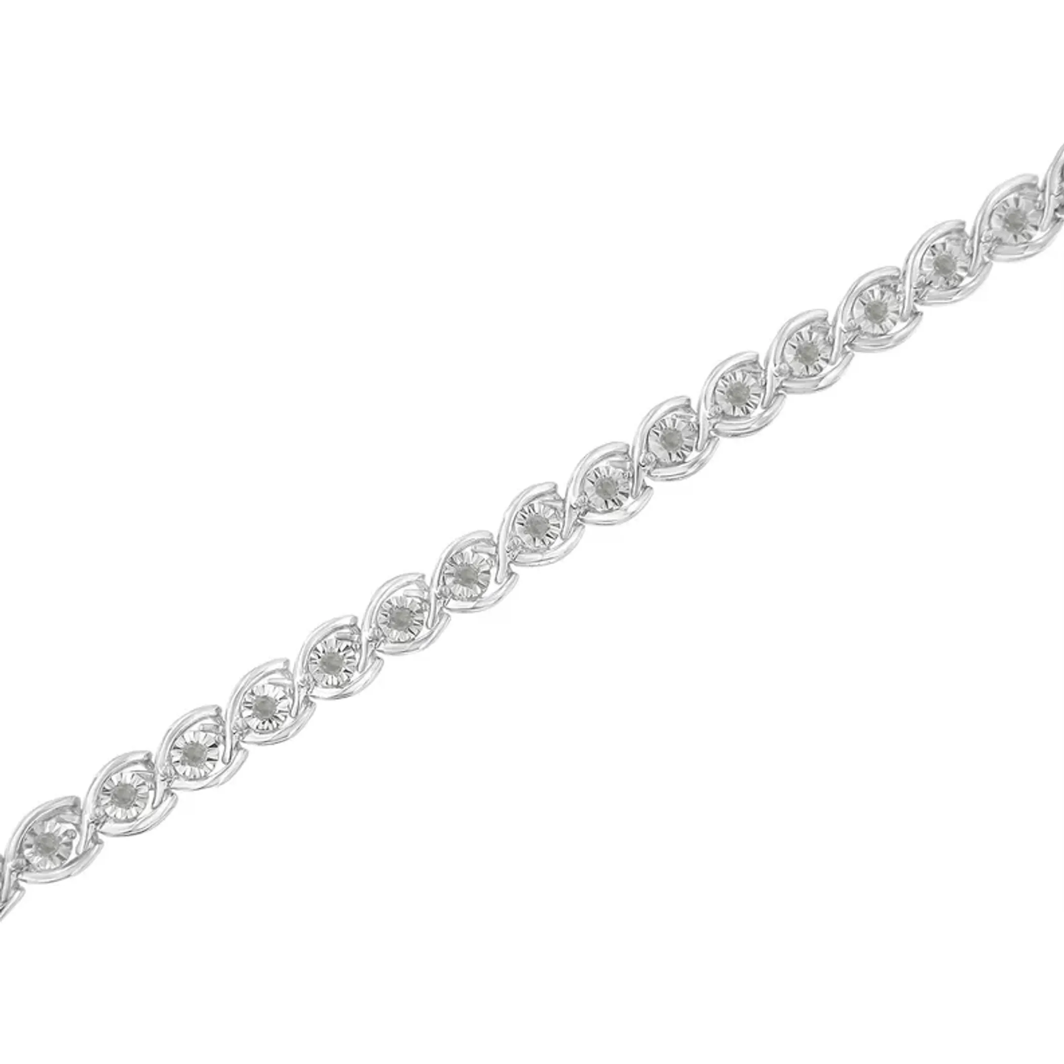 .925 Sterling Silver 1/2 Cttw Diamond Criss-Cross Miracle-Set 7" Link Bracelet (I-J Color, I2-I3 Clarity)