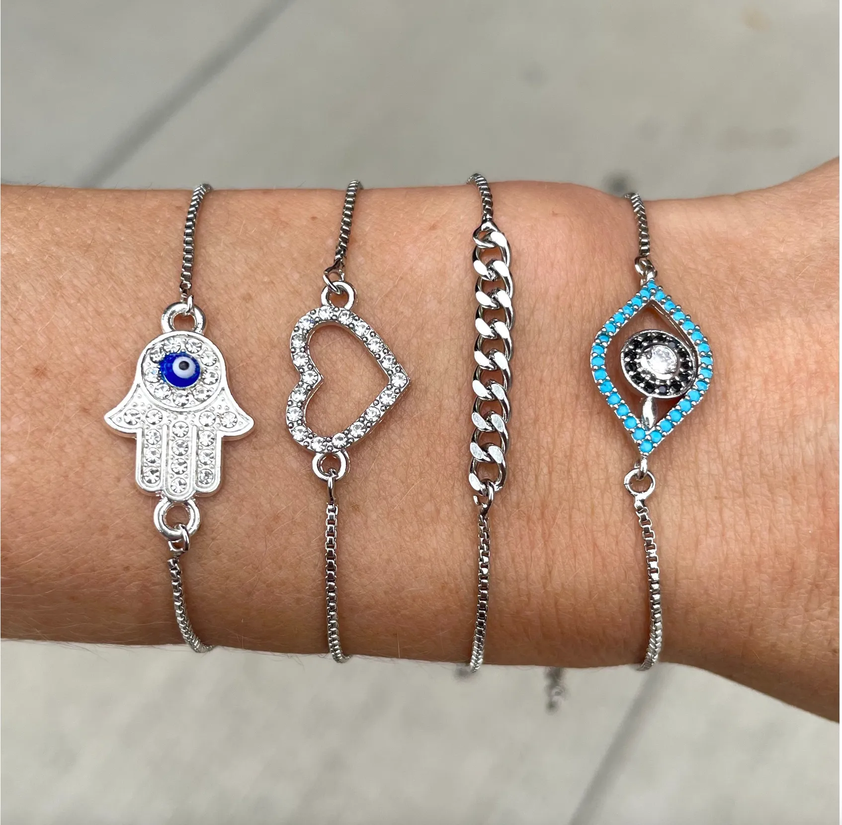 Adger Blue Gem Eye Silver Adjustable Bracelet