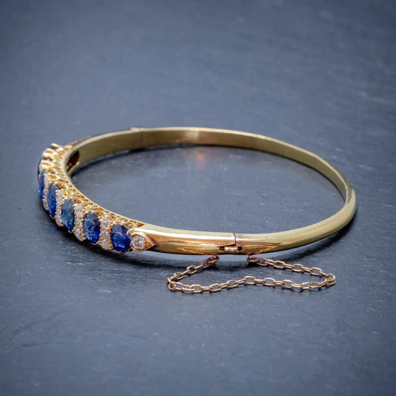 Antique Victorian Sapphire Diamond Bangle 18Ct Gold 5.46Ct Of Natural Sapphire With Cert