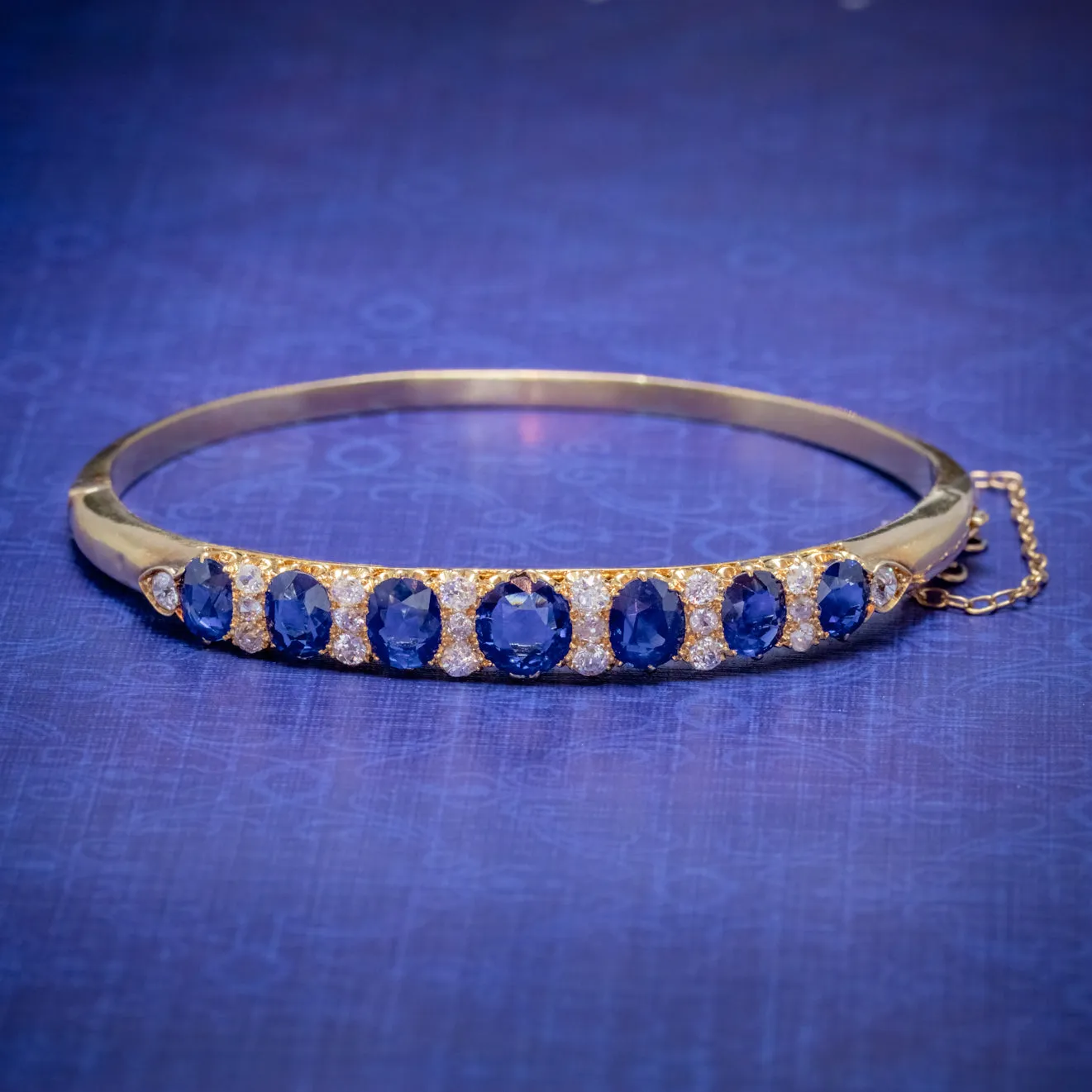 Antique Victorian Sapphire Diamond Bangle 18Ct Gold 5.46Ct Of Natural Sapphire With Cert