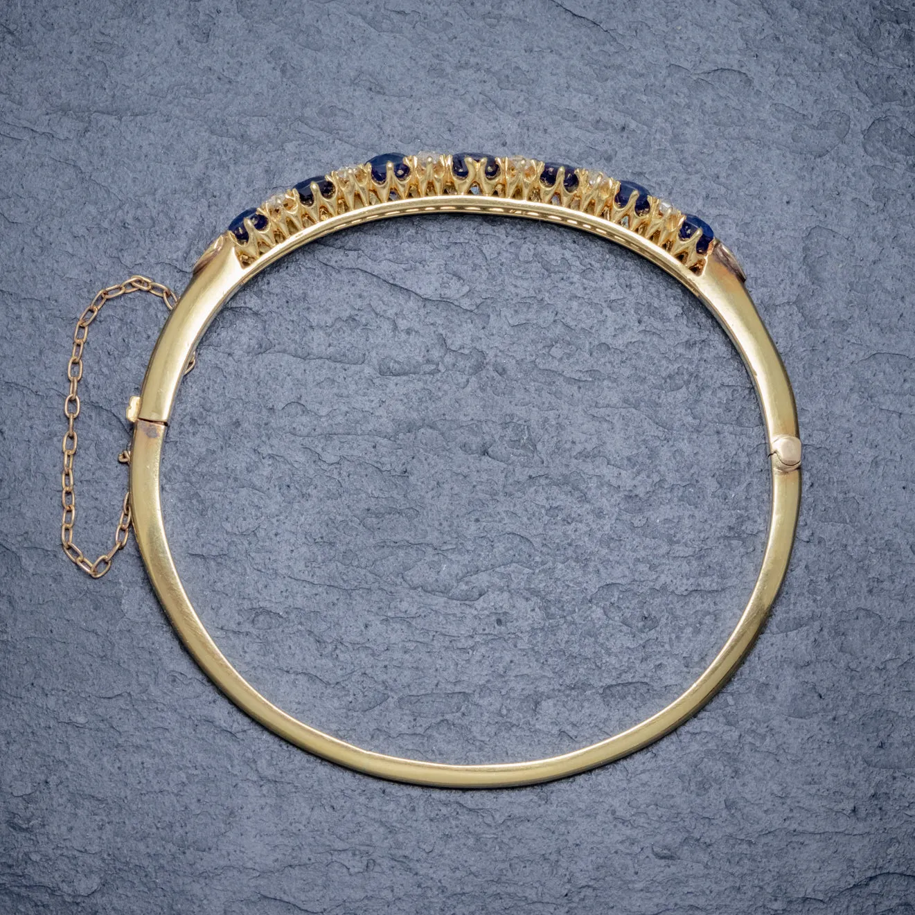 Antique Victorian Sapphire Diamond Bangle 18Ct Gold 5.46Ct Of Natural Sapphire With Cert