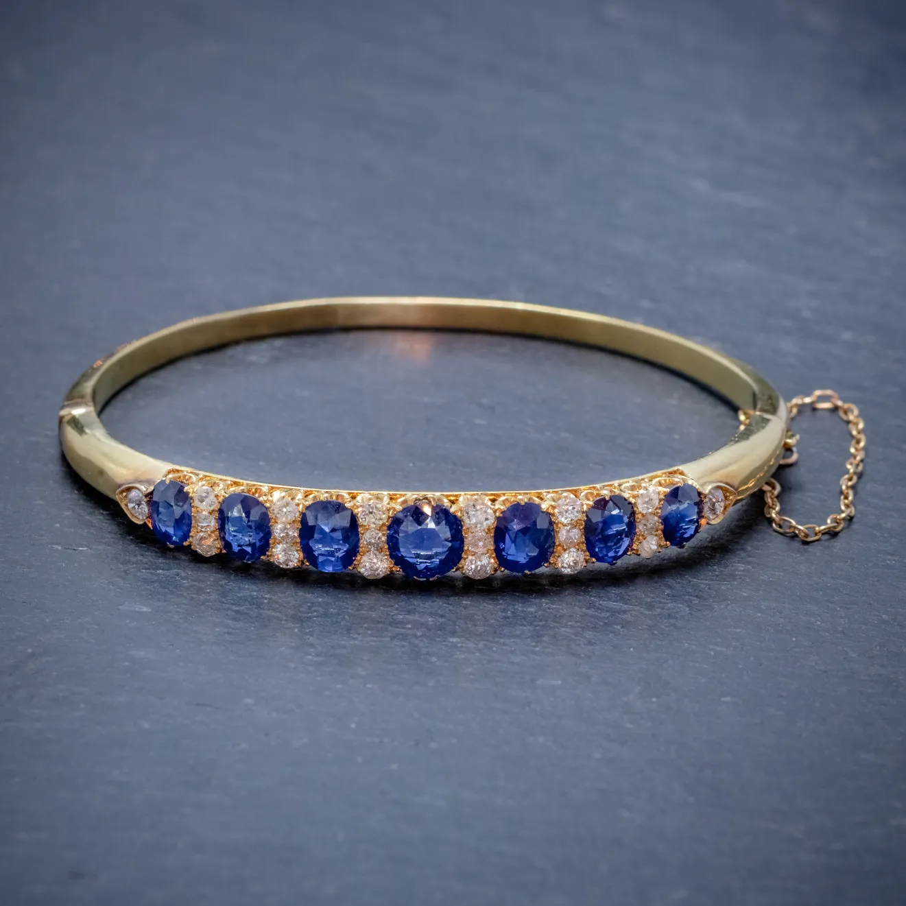 Antique Victorian Sapphire Diamond Bangle 18Ct Gold 5.46Ct Of Natural Sapphire With Cert