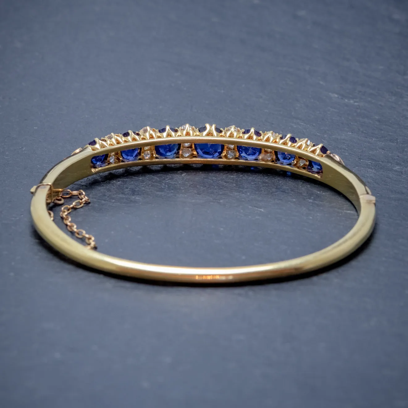 Antique Victorian Sapphire Diamond Bangle 18Ct Gold 5.46Ct Of Natural Sapphire With Cert