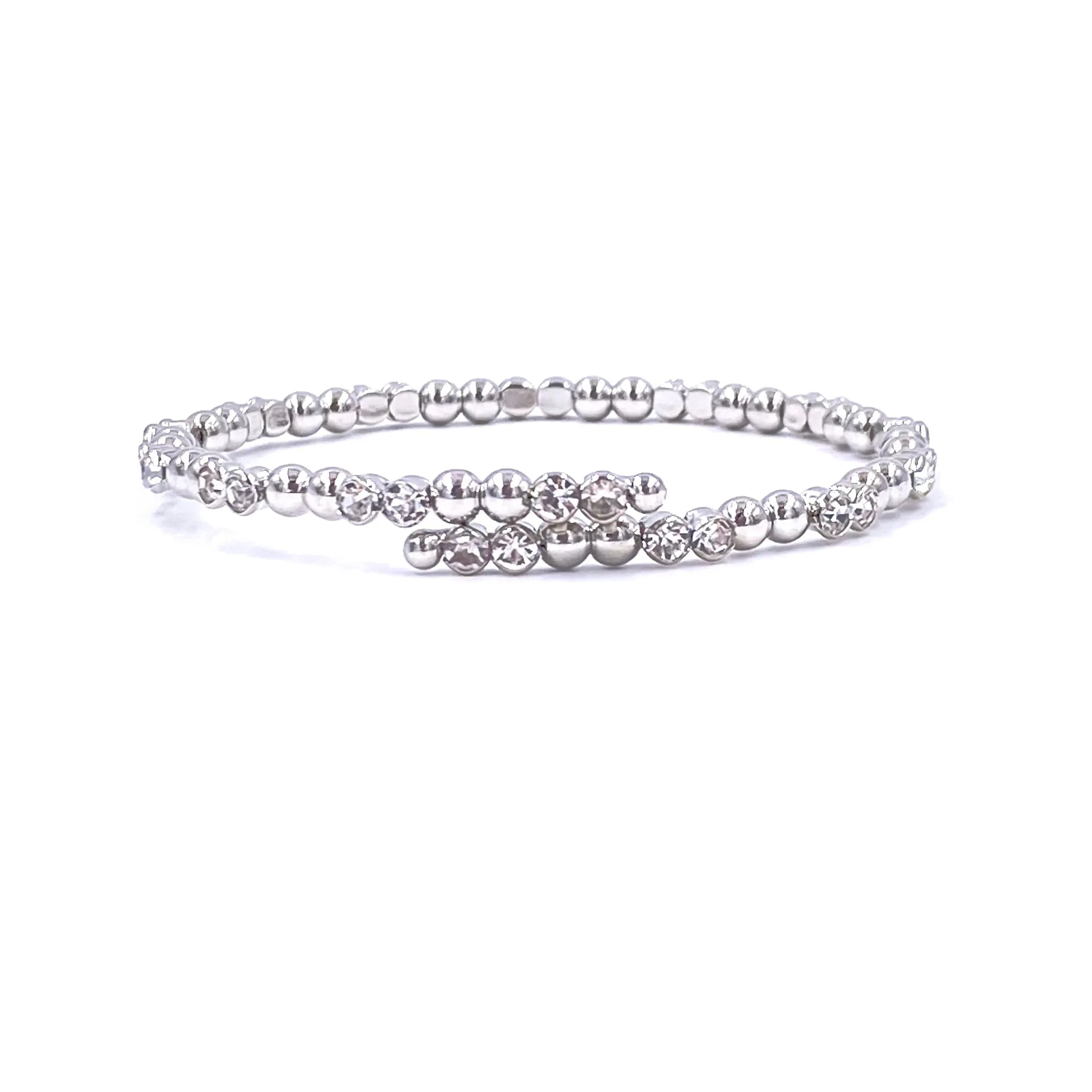 Ashley Gold Stainless Steel 2 CZ Alternating Adjustable Ball Wire Design Bangle Bracelet