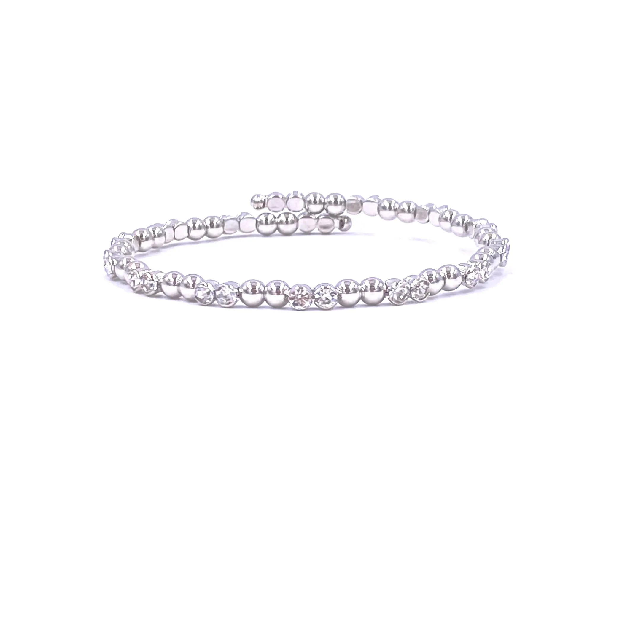 Ashley Gold Stainless Steel 2 CZ Alternating Adjustable Ball Wire Design Bangle Bracelet