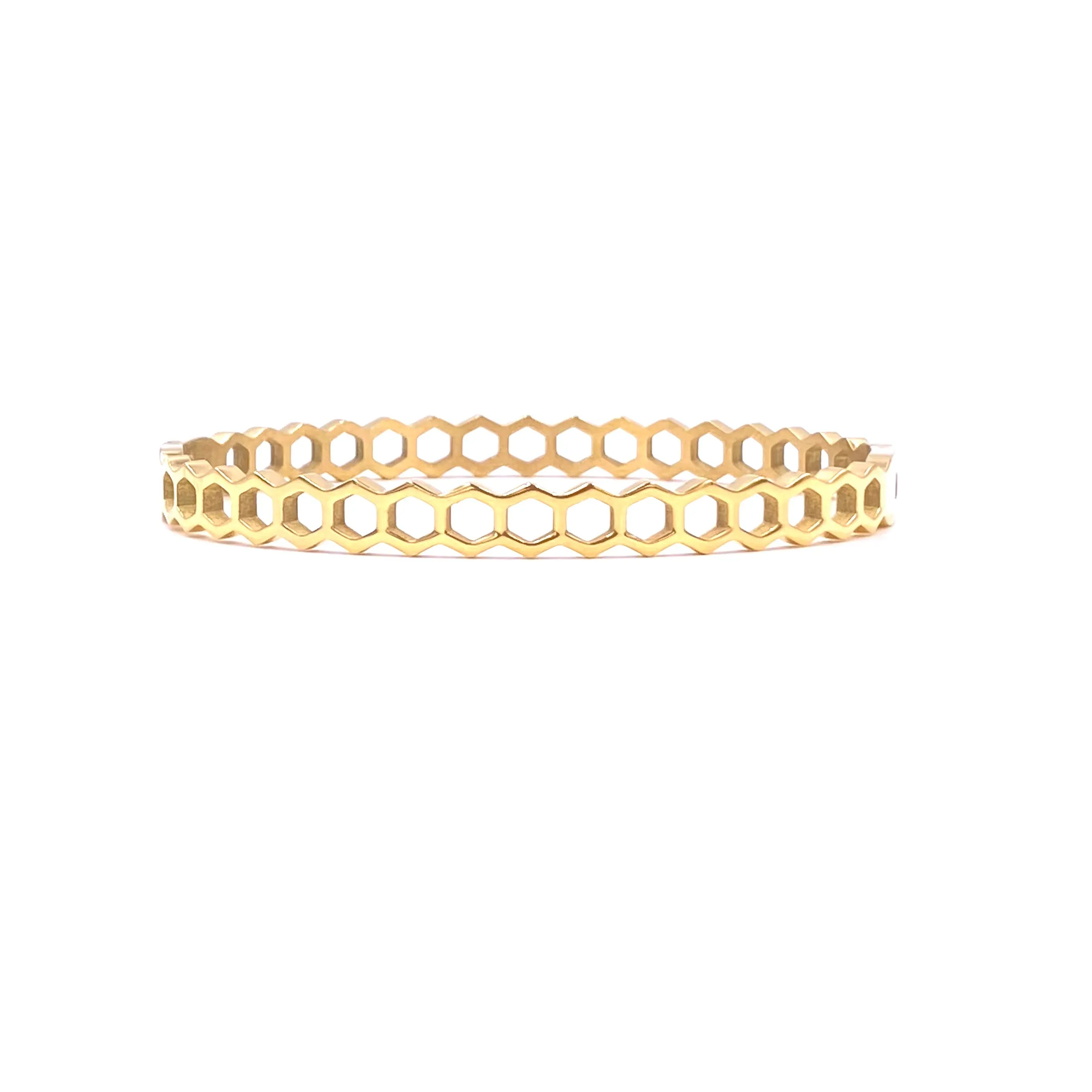 Ashley Gold Stainless Steel Hex Design Bangle Bracelet