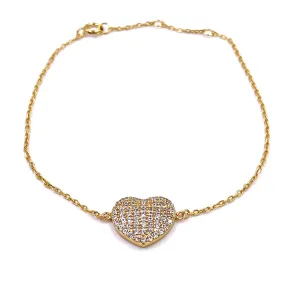 Ashley Gold Sterling Silver Gold Plated CZ Encrusted Heart Bracelet