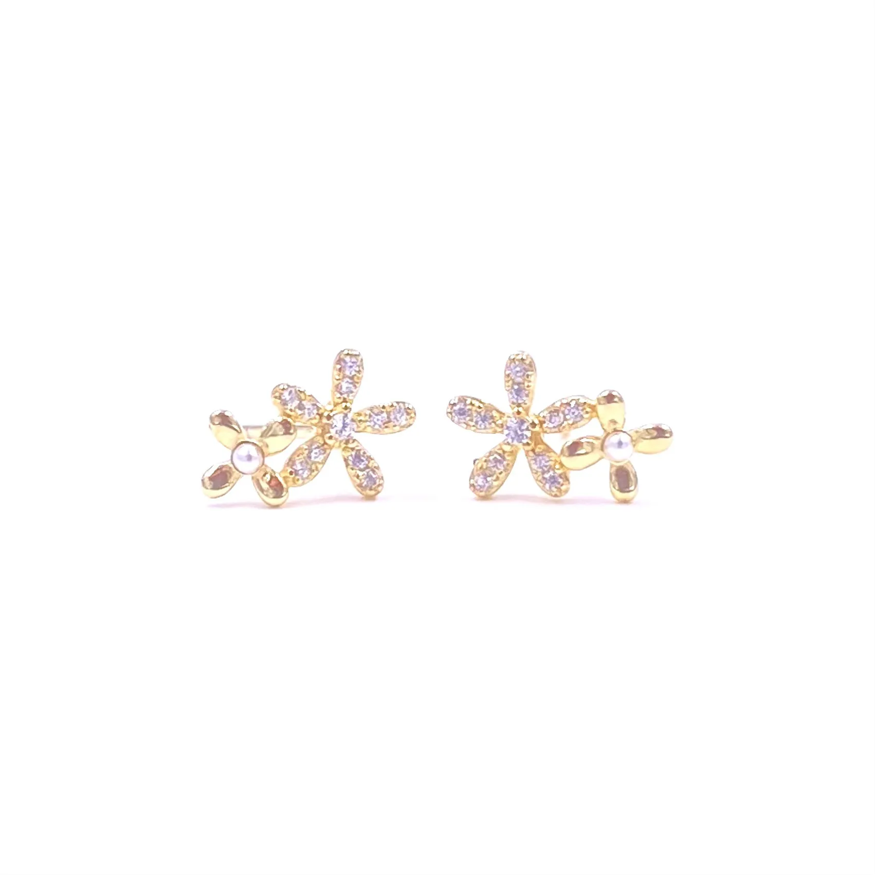 Ashley Gold Sterling Silver Gold Plated Double Flower Stud Earrings