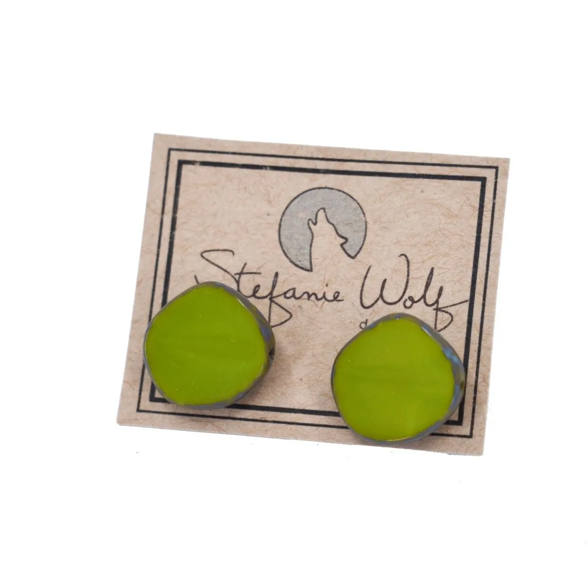 Avocado Green Circle Glass Beaded Small Stud Earrings