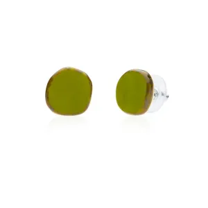 Avocado Green Circle Glass Beaded Small Stud Earrings