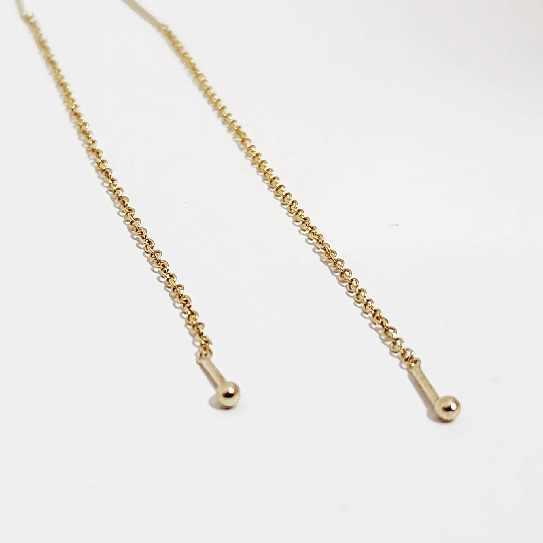 Ball Threader Earrings in 14 Karat Yellow Gold