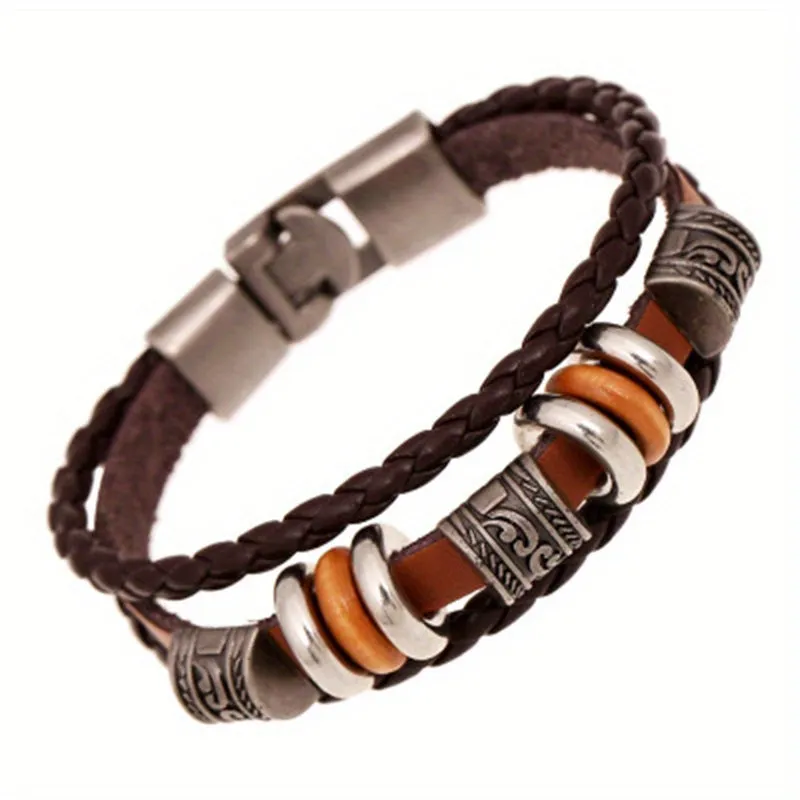 Beaded Multi-layer American Punk Leather Men's Bracelet